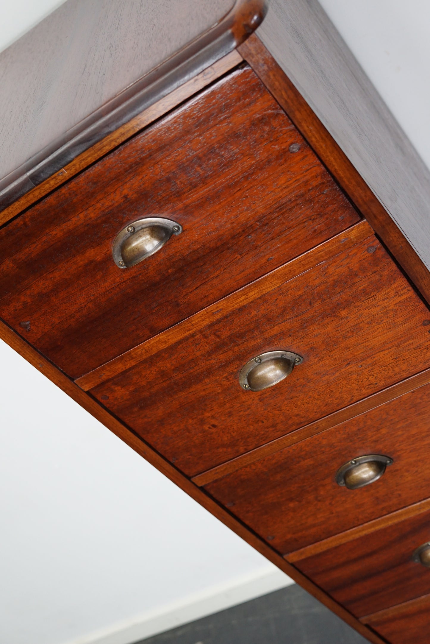 Dutch Industrial Mahogany Apothecary Cabinet, Mid-20th Century