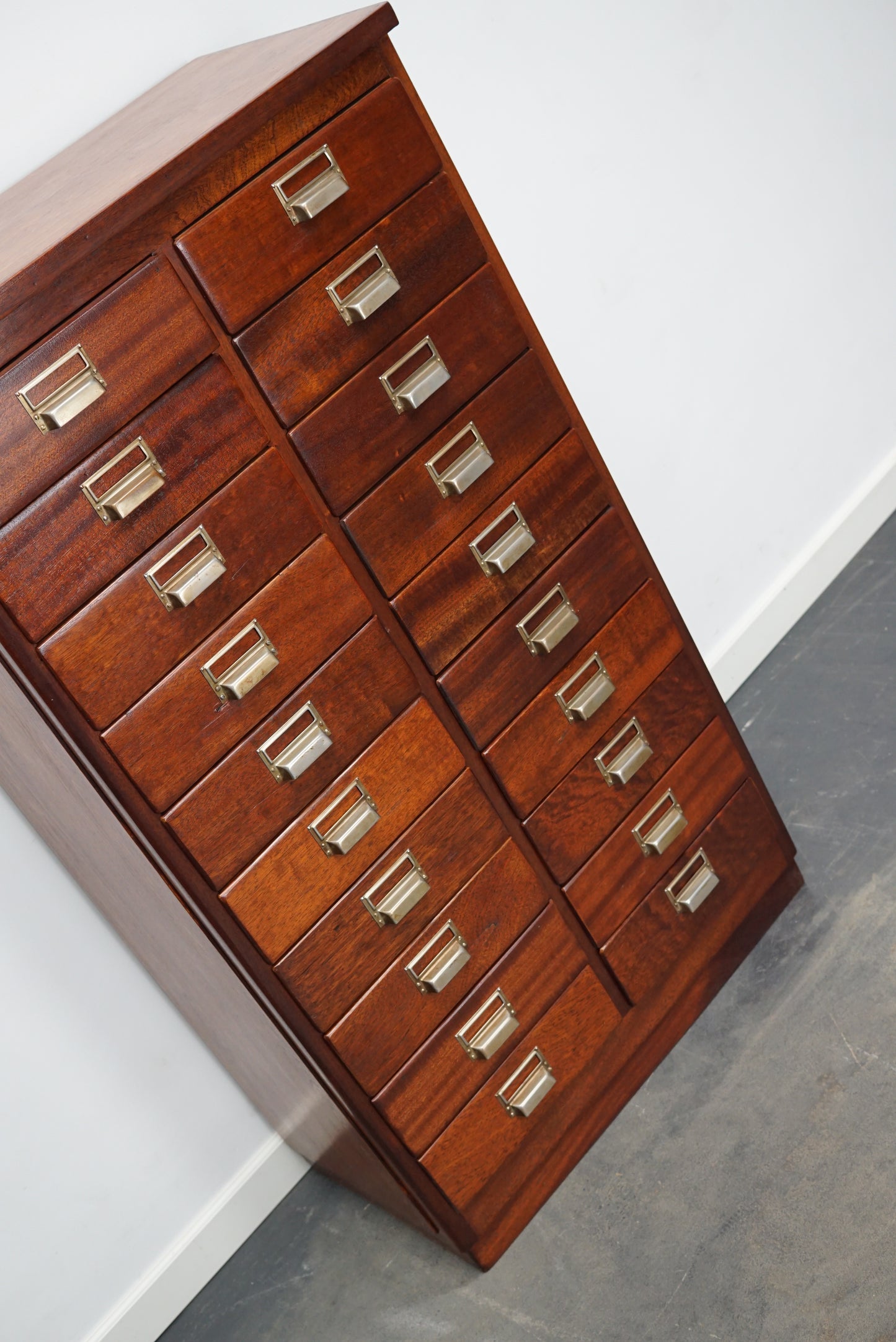Dutch Industrial Mahogany Apothecary Cabinet, Mid-20th Century
