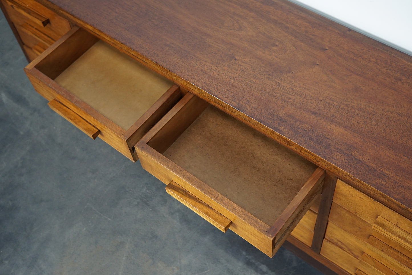 German Industrial Walnut Apothecary Cabinet / Lowboard, Mid-20th Century
