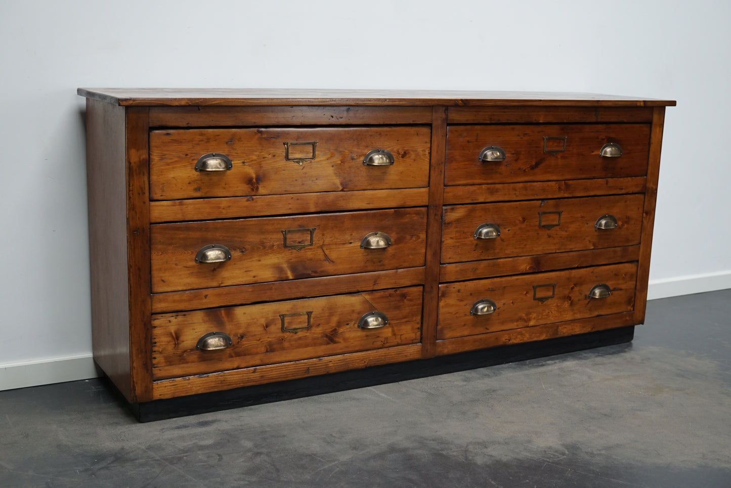 German Pine Apothecary Cabinet or Bank of Drawers, Mid-20th Century