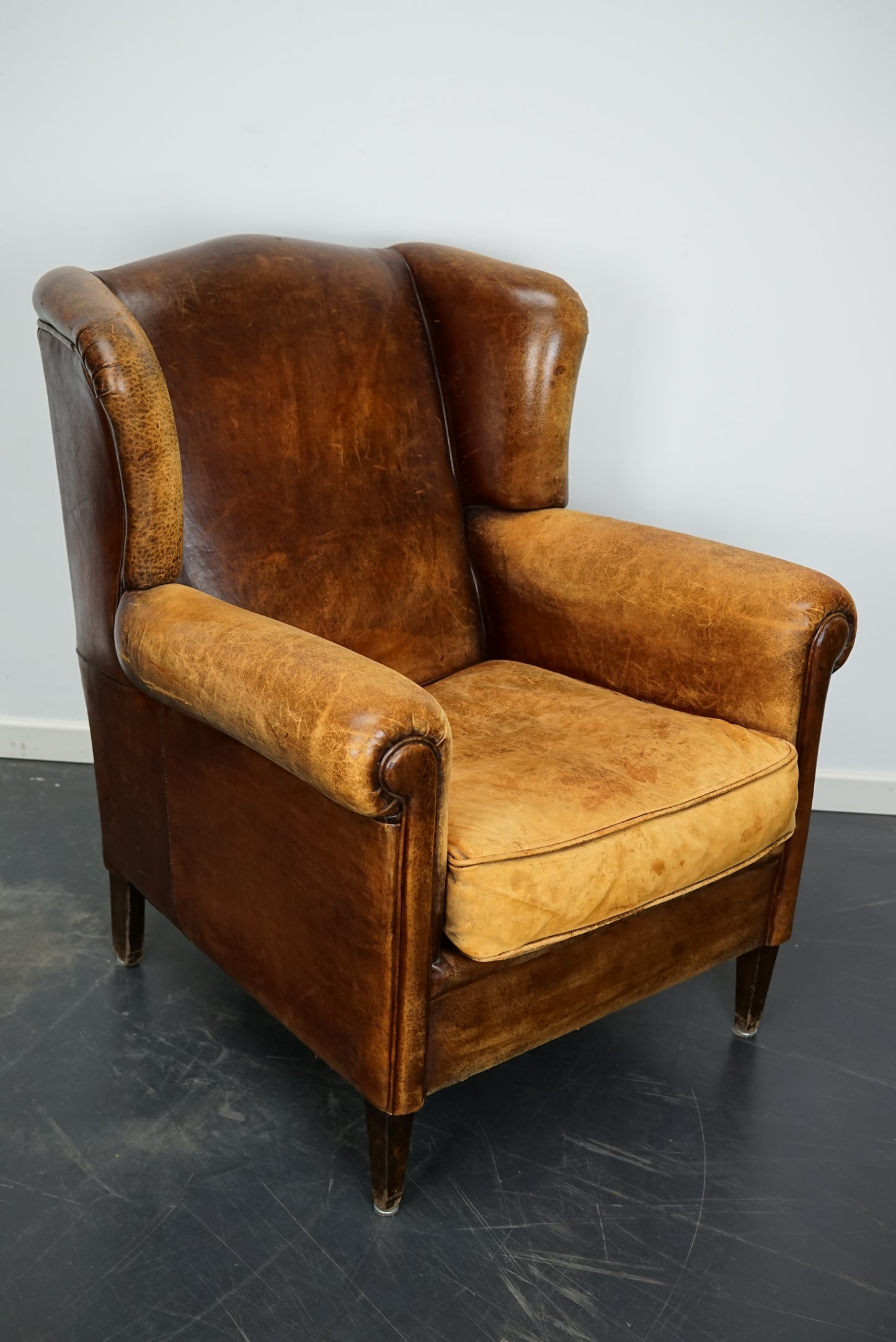 Vintage Dutch Cognac Colored Wingback Leather Club Chair