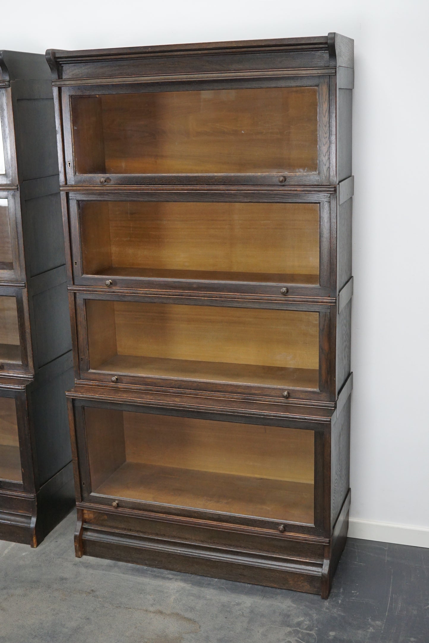 Pair of Antique Oak Stacking Bookcases by Muller in Globe Wernicke Style ca 1930