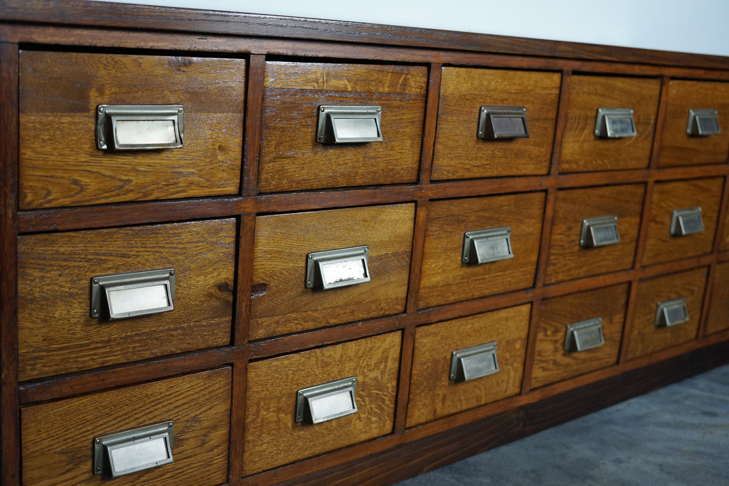 German Industrial Oak Apothecary Cabinet / Lowboard, Mid-20th Century