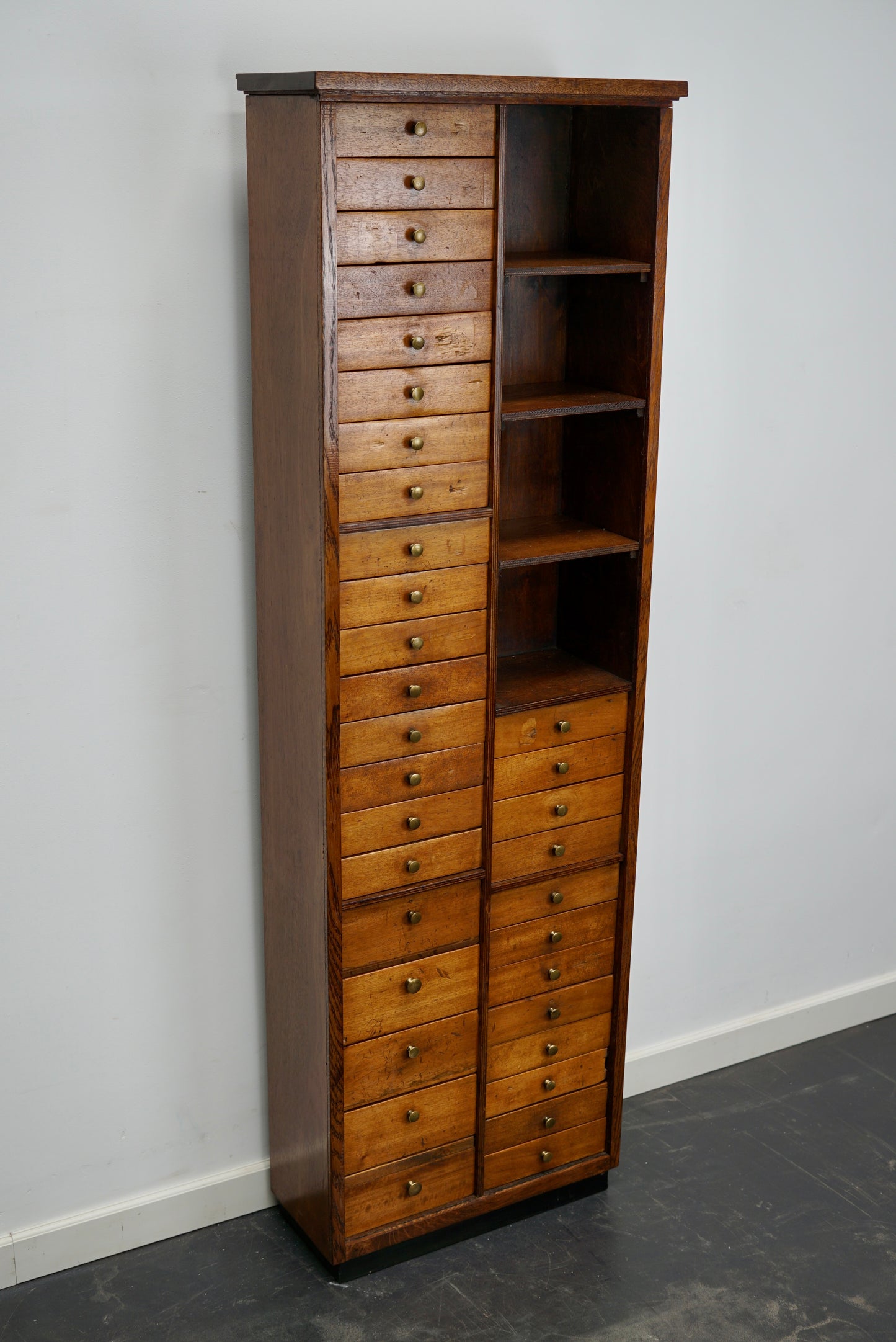 French Industrial Beech Apothecary / Watchmakers Cabinet, Mid 20th Century