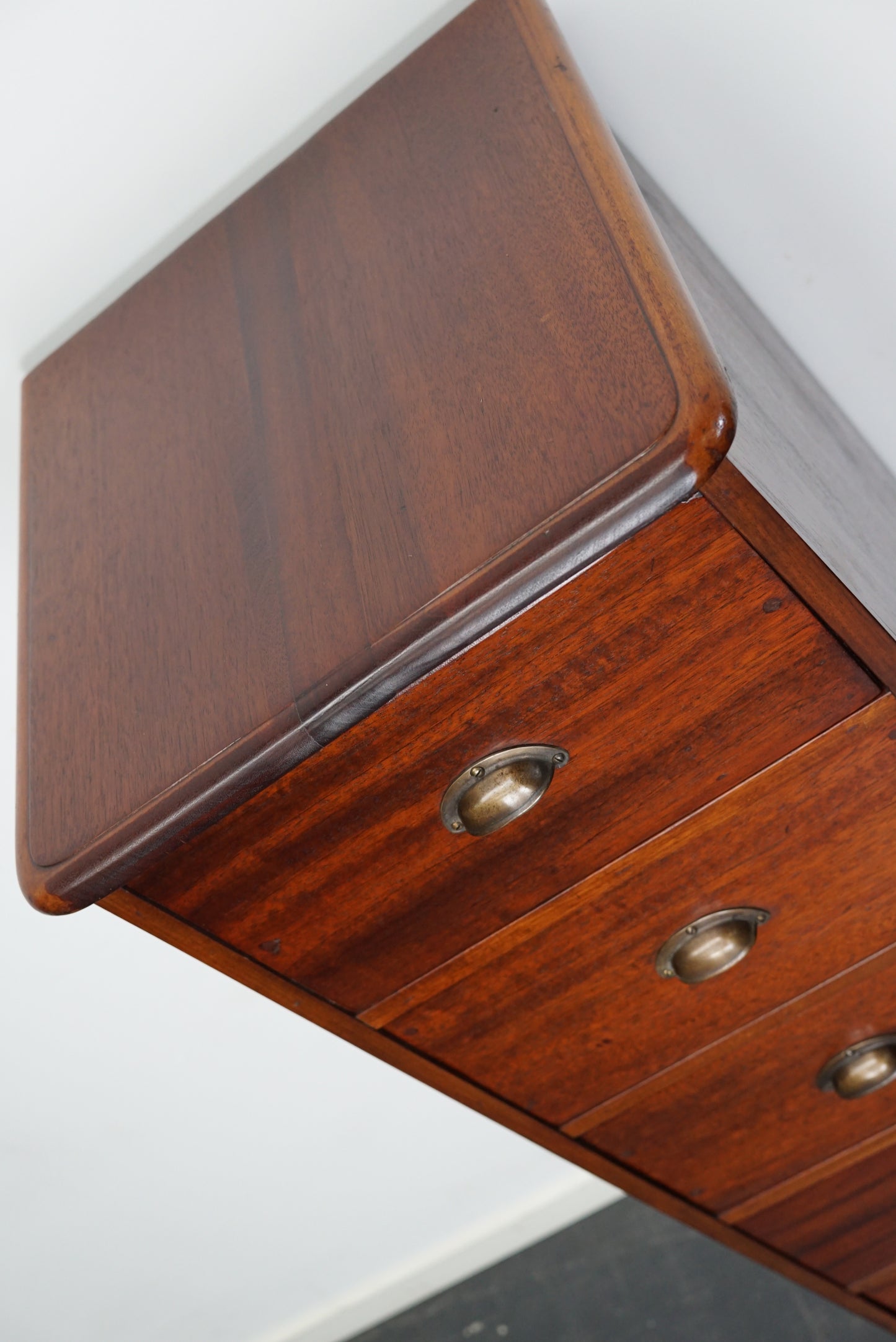 Dutch Industrial Mahogany Apothecary Cabinet, Mid-20th Century
