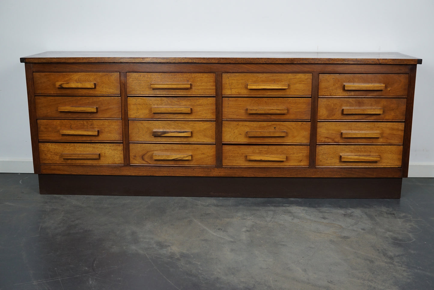German Industrial Walnut Apothecary Cabinet / Lowboard, Mid-20th Century