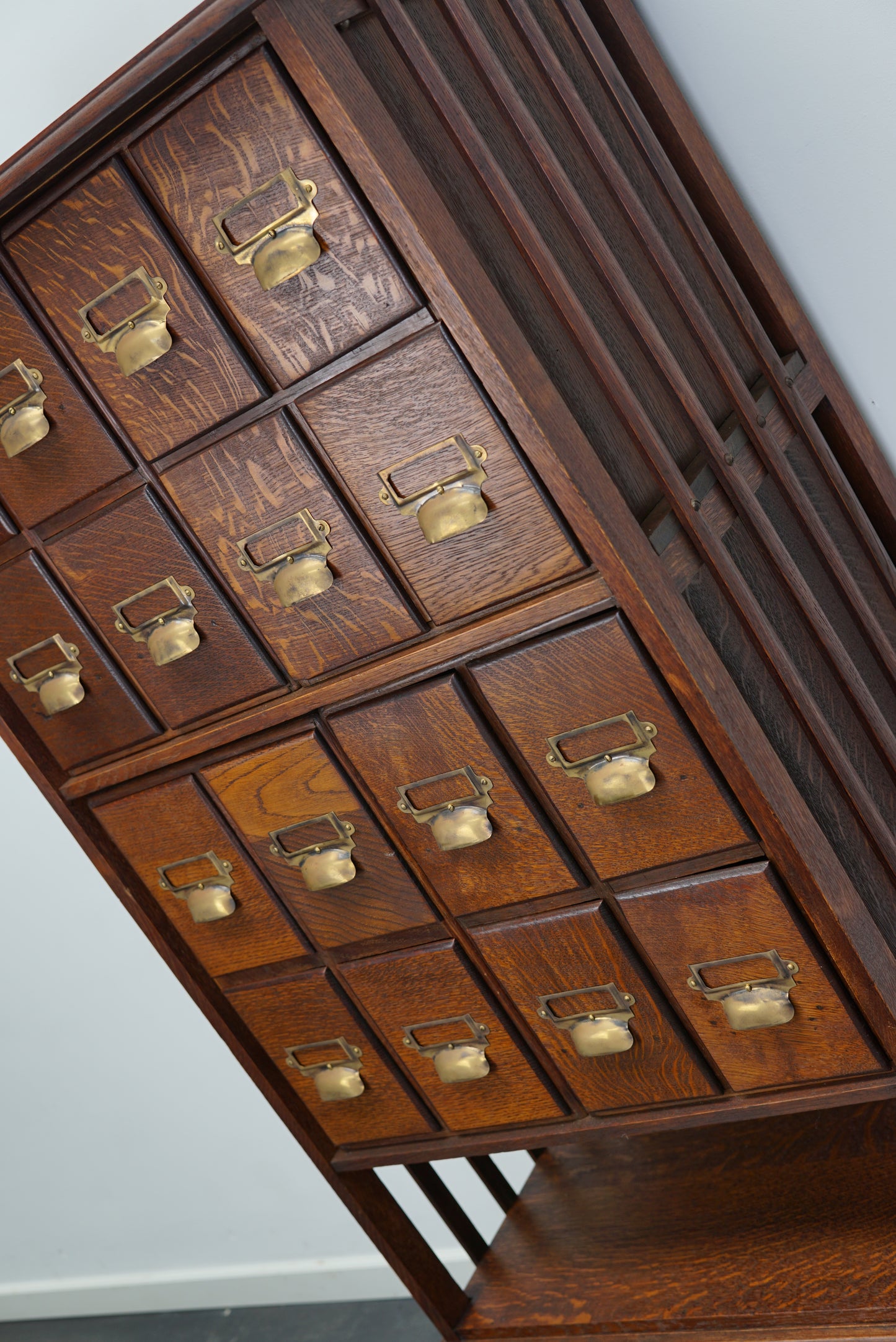 English Oak Apothecary Cabinet or Filing Cabinet, Early 20th Century