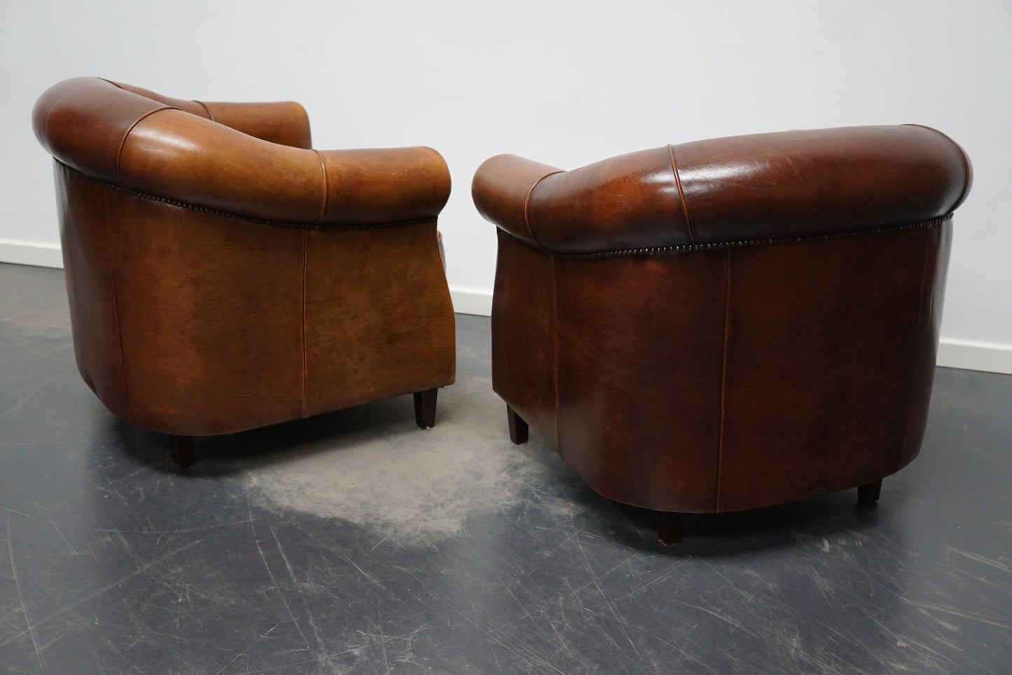 Vintage Dutch Cognac Leather Club Chairs, Set of 2