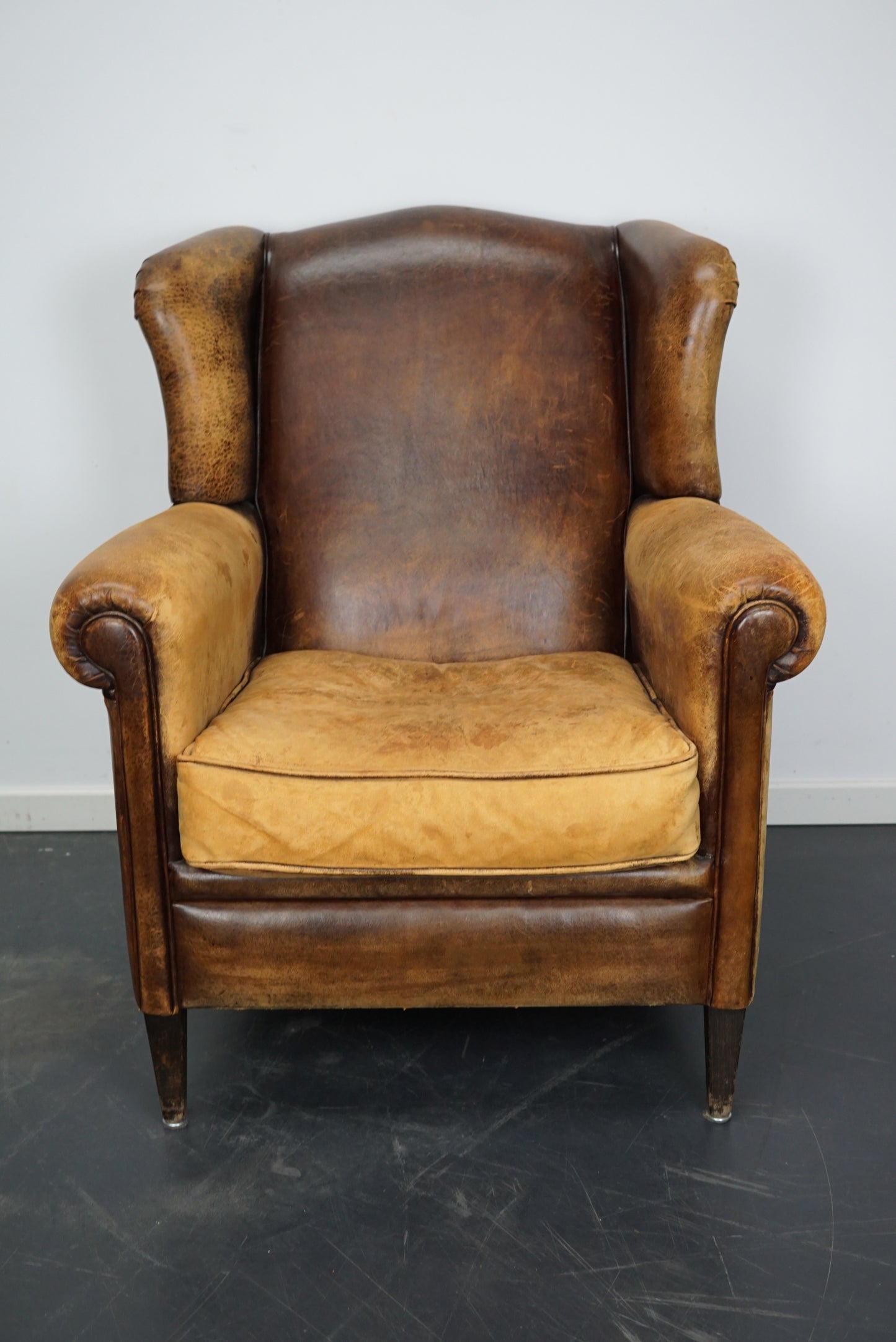 Vintage Dutch Cognac Colored Wingback Leather Club Chair