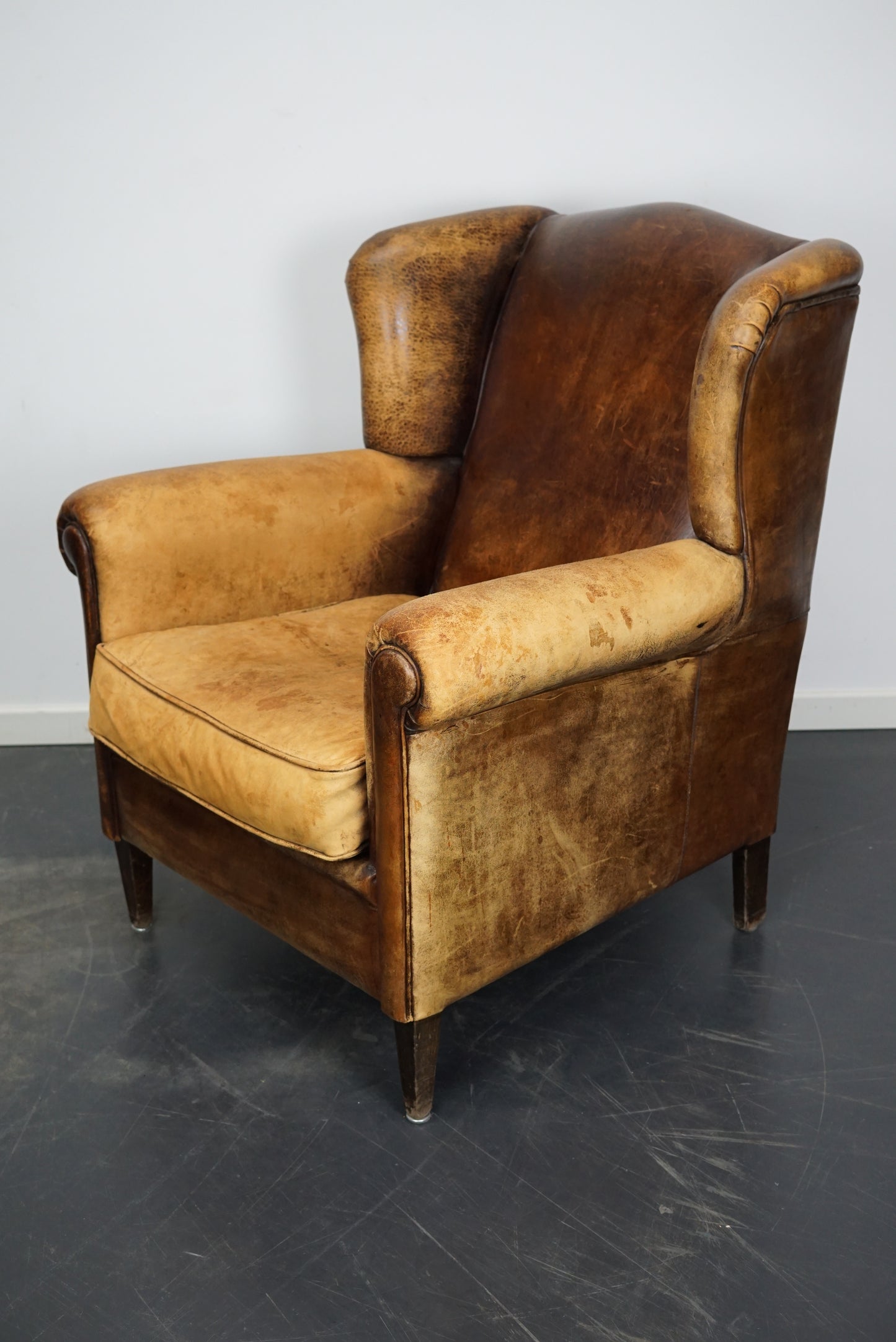 Vintage Dutch Cognac Colored Wingback Leather Club Chair