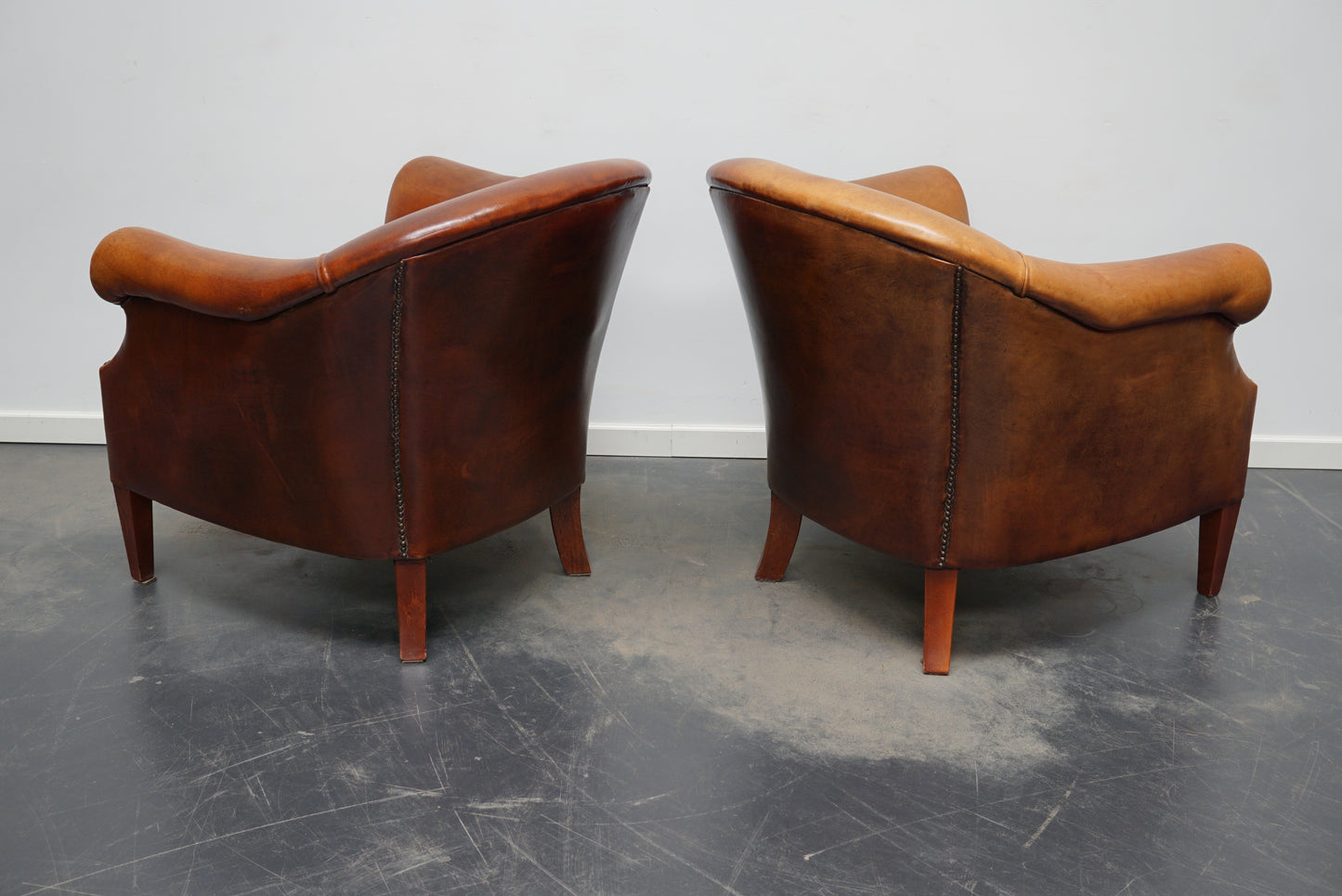 Vintage Dutch Cognac Colored Leather Club Chair, Set of 2