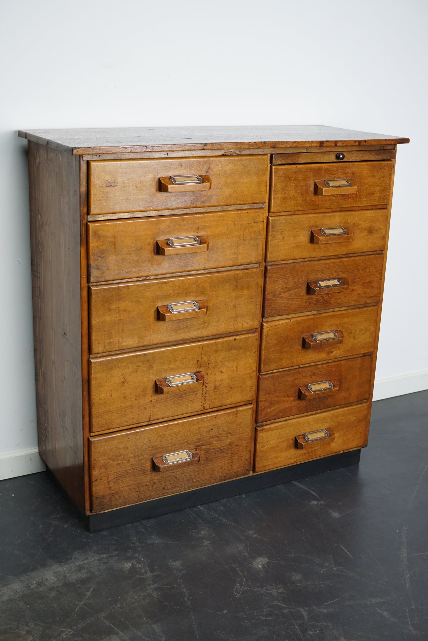 German Industrial Beech and Oak Apothecary Cabinet, Mid-20th Century