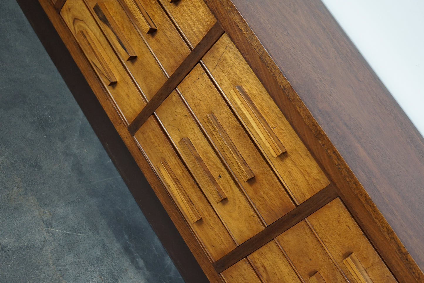 German Industrial Walnut Apothecary Cabinet / Lowboard, Mid-20th Century