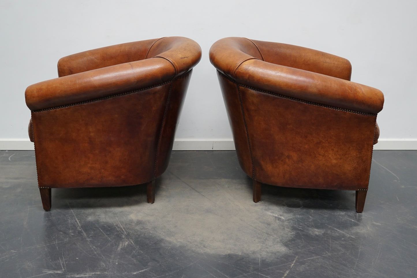 Vintage Dutch Cognac Colored Leather Club Chair, Set of 2