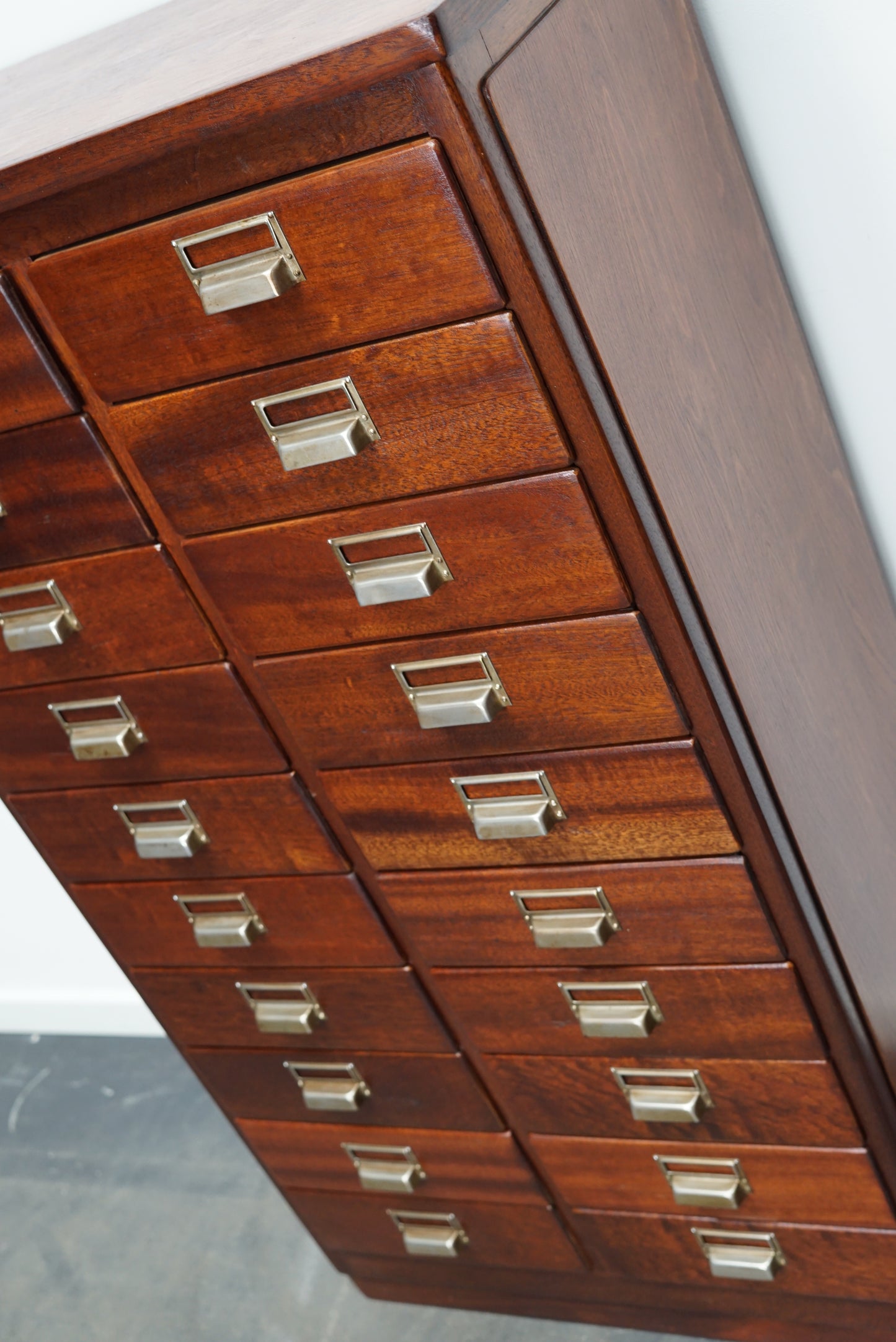 Dutch Industrial Mahogany Apothecary Cabinet, Mid-20th Century