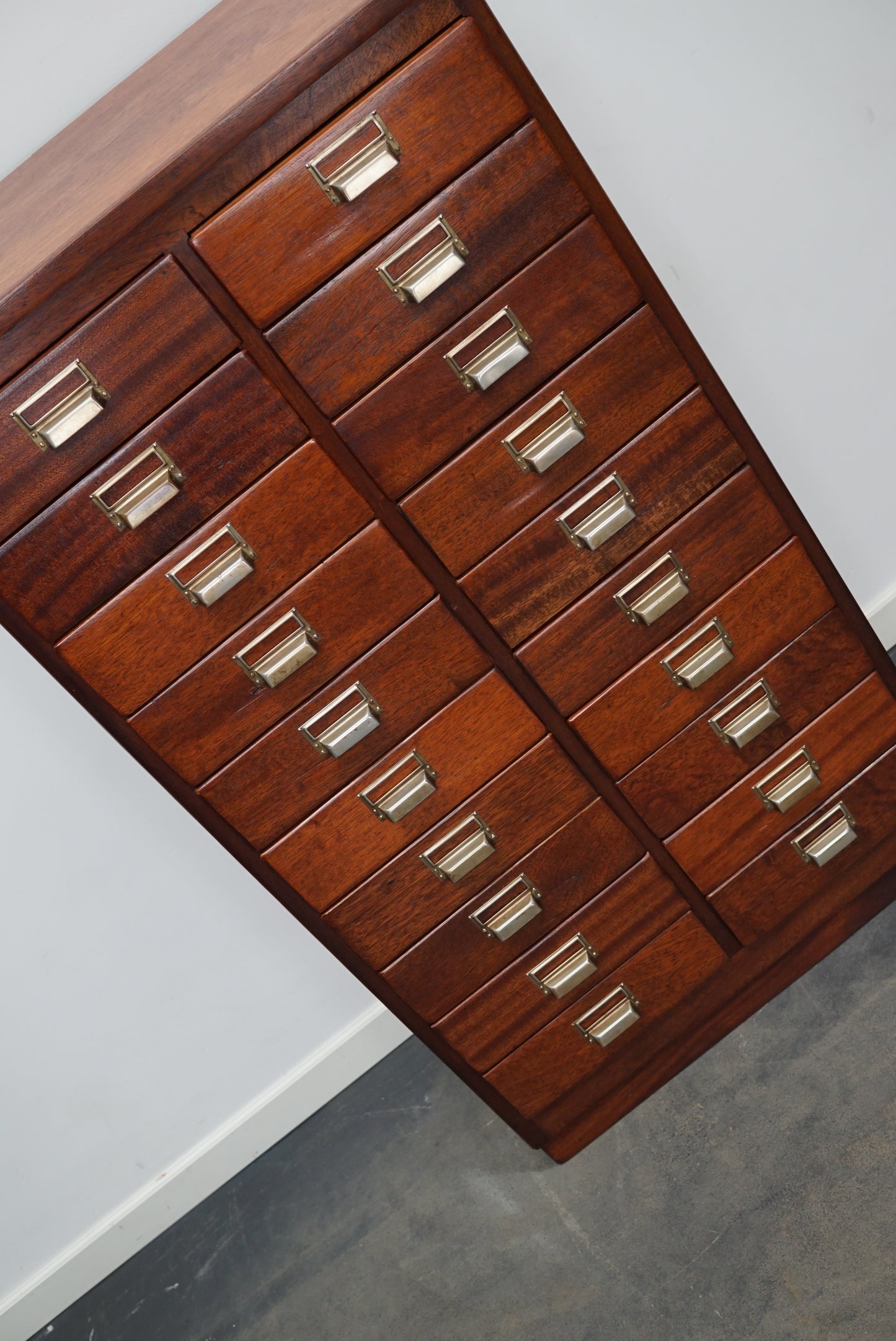 Dutch Industrial Mahogany Apothecary Cabinet, Mid-20th Century