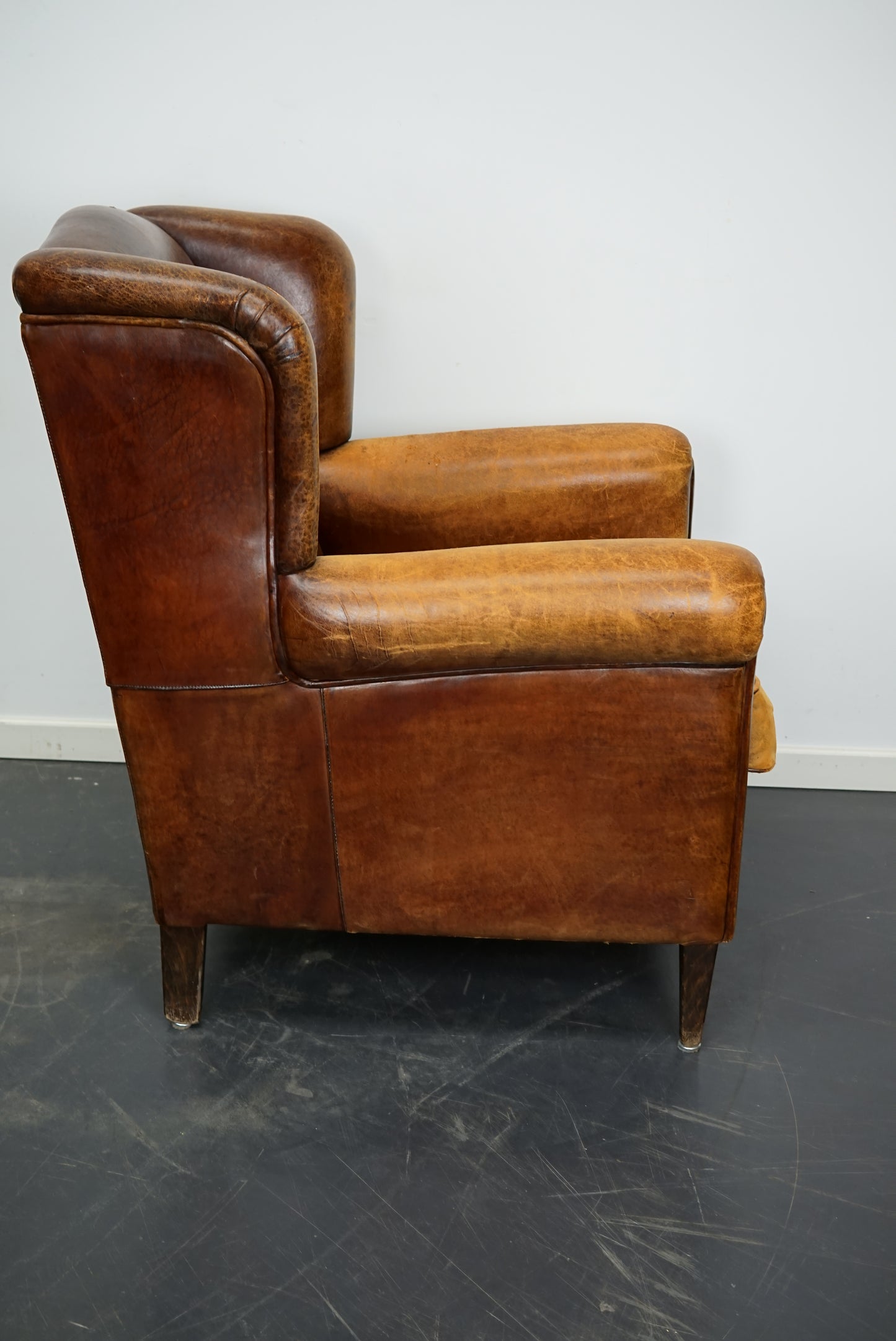 Vintage Dutch Cognac Colored Wingback Leather Club Chair