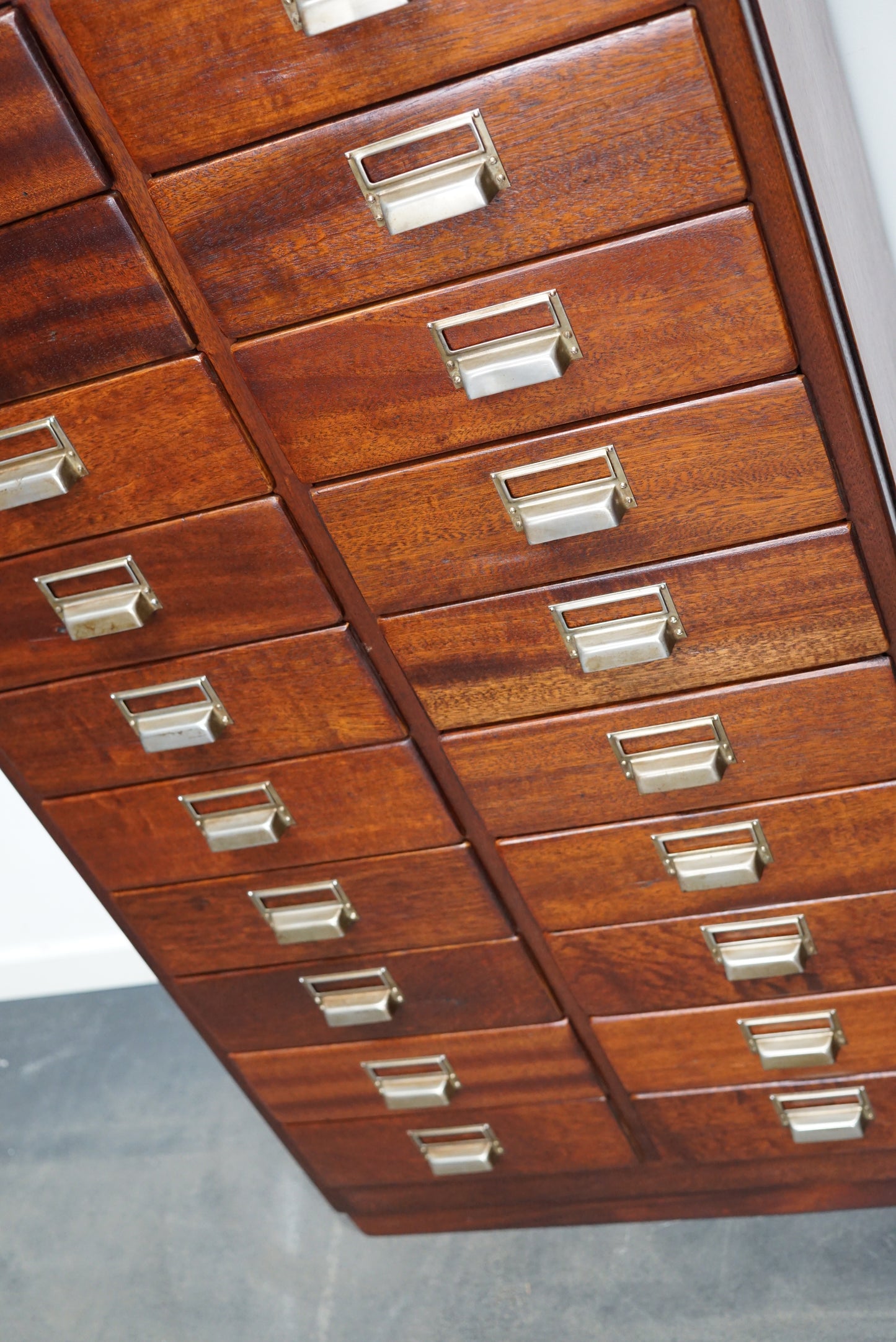 Dutch Industrial Mahogany Apothecary Cabinet, Mid-20th Century