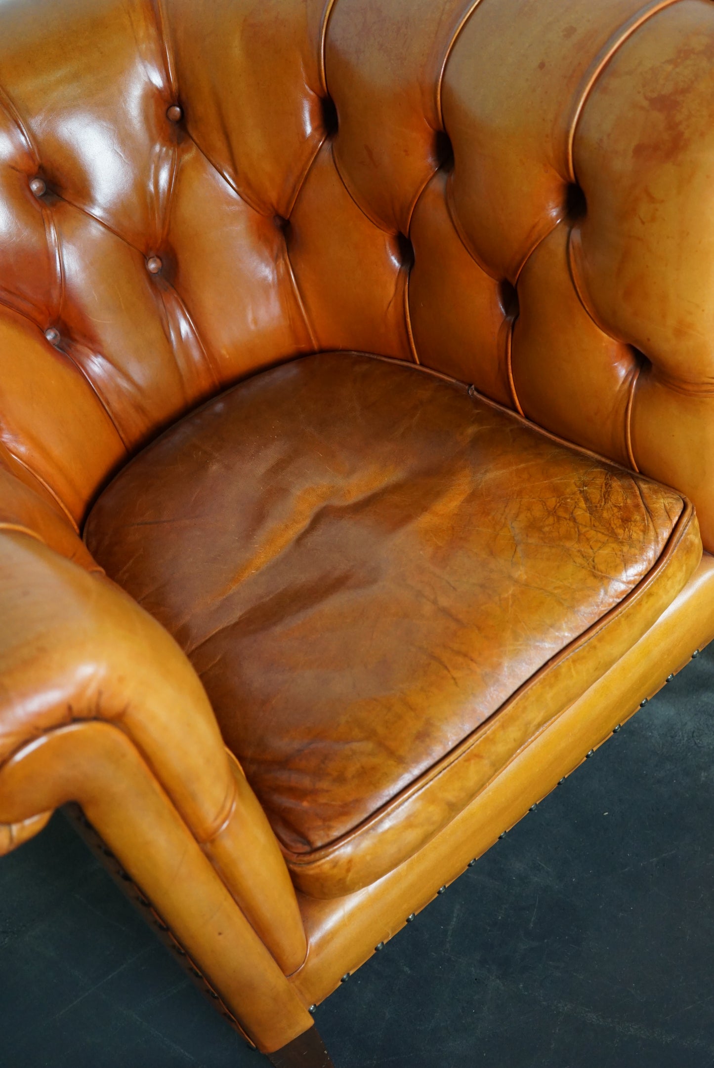 Vintage Dutch Chesterfield Cognac Leather Club Chairs, Set of 2