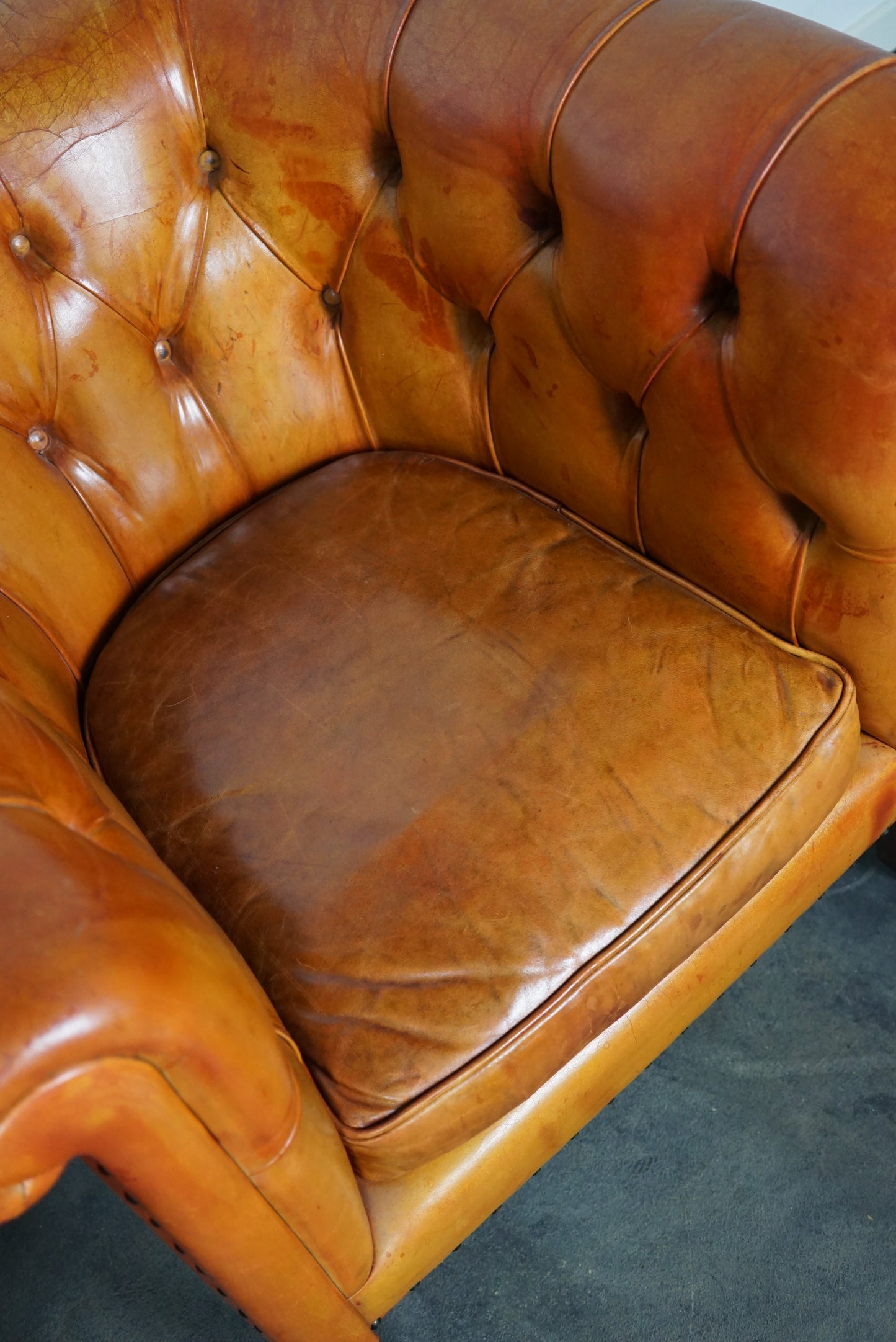 Vintage Dutch Chesterfield Cognac Leather Club Chairs, Set of 2