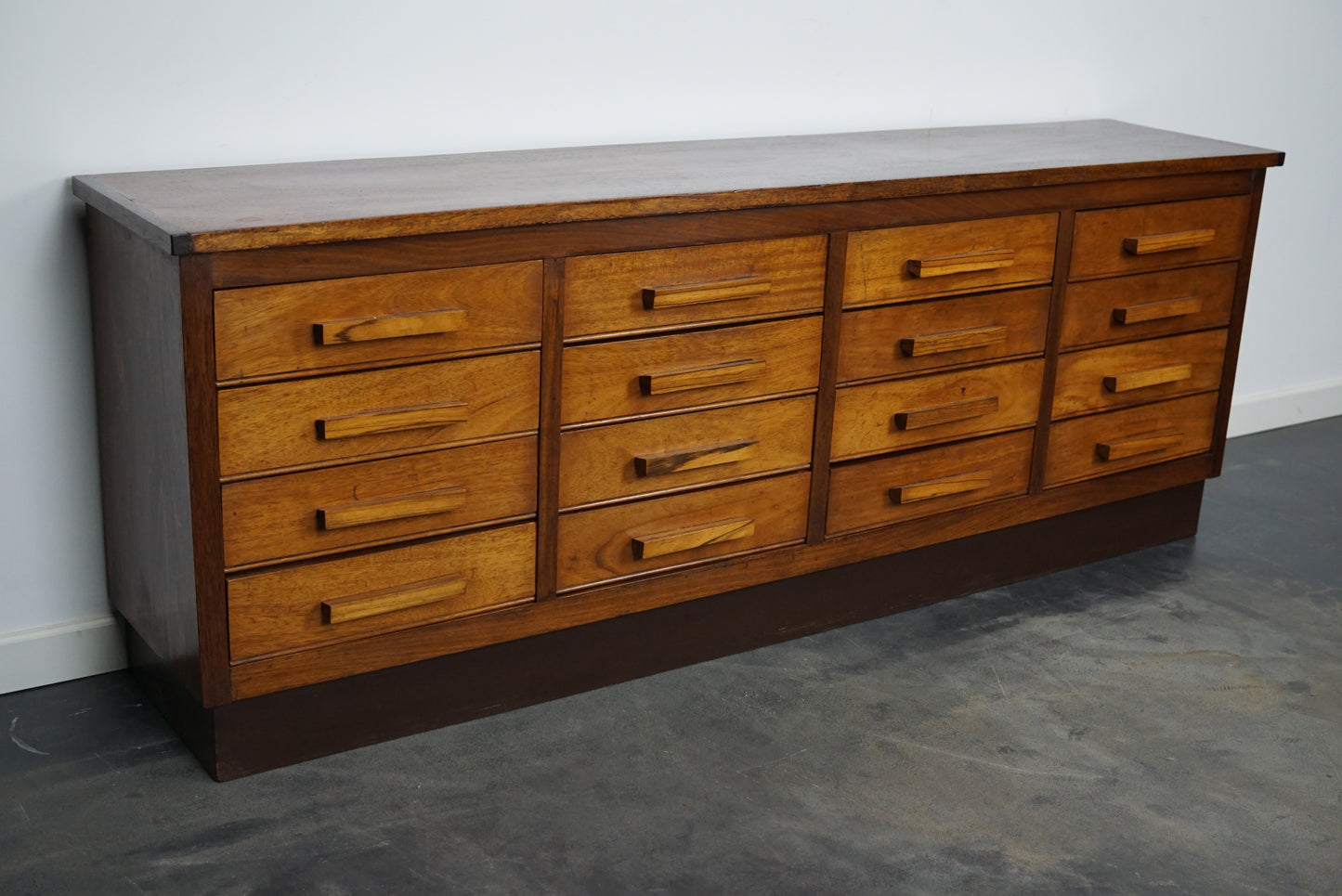 German Industrial Walnut Apothecary Cabinet / Lowboard, Mid-20th Century