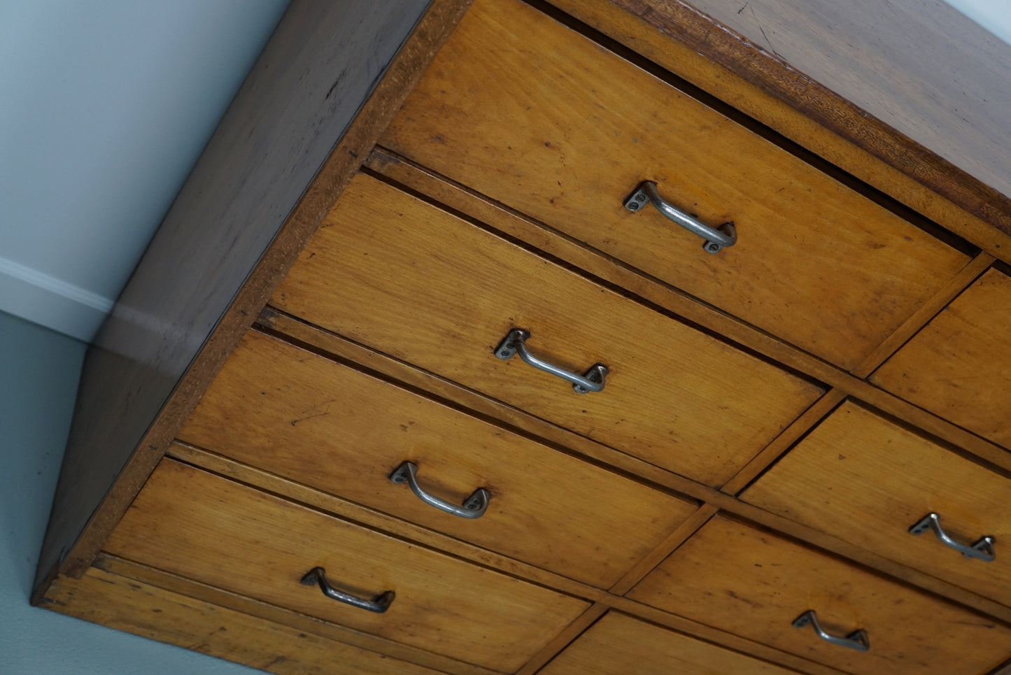 Dutch Industrial Beech Apothecary Cabinet, Mid-20th Century