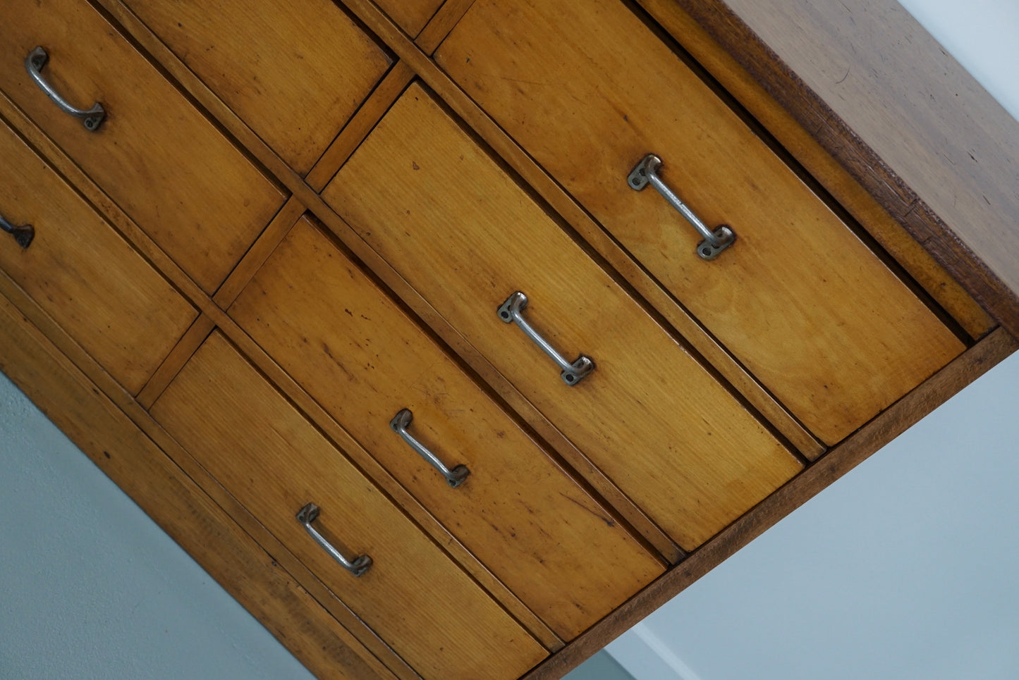 Dutch Industrial Beech Apothecary Cabinet, Mid-20th Century
