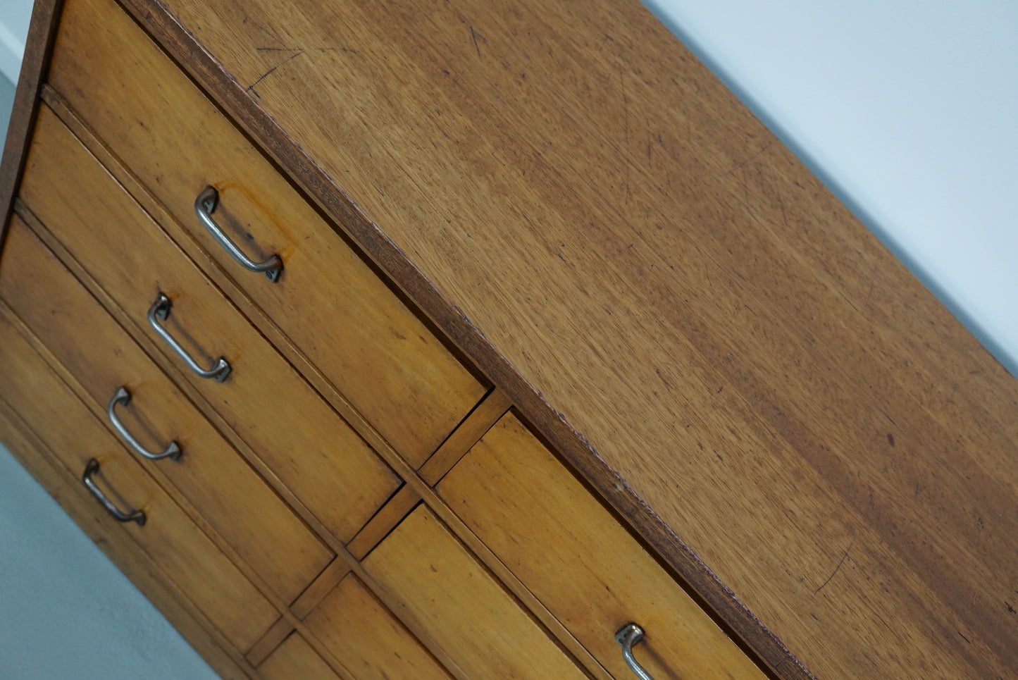 Dutch Industrial Beech Apothecary Cabinet, Mid-20th Century