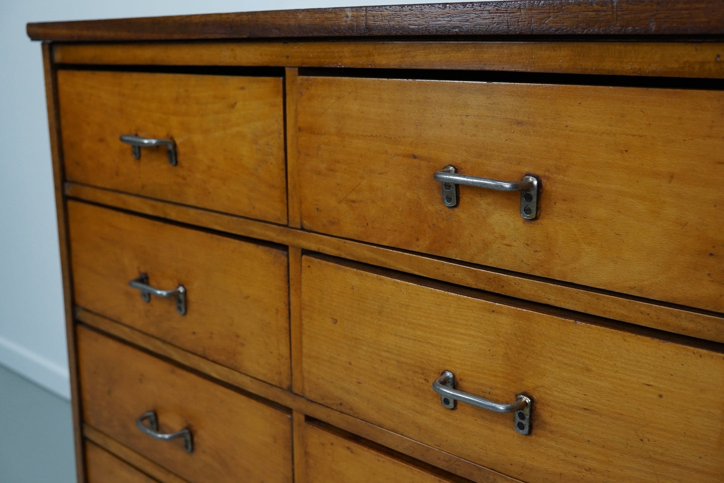 Dutch Industrial Beech Apothecary Cabinet, Mid-20th Century