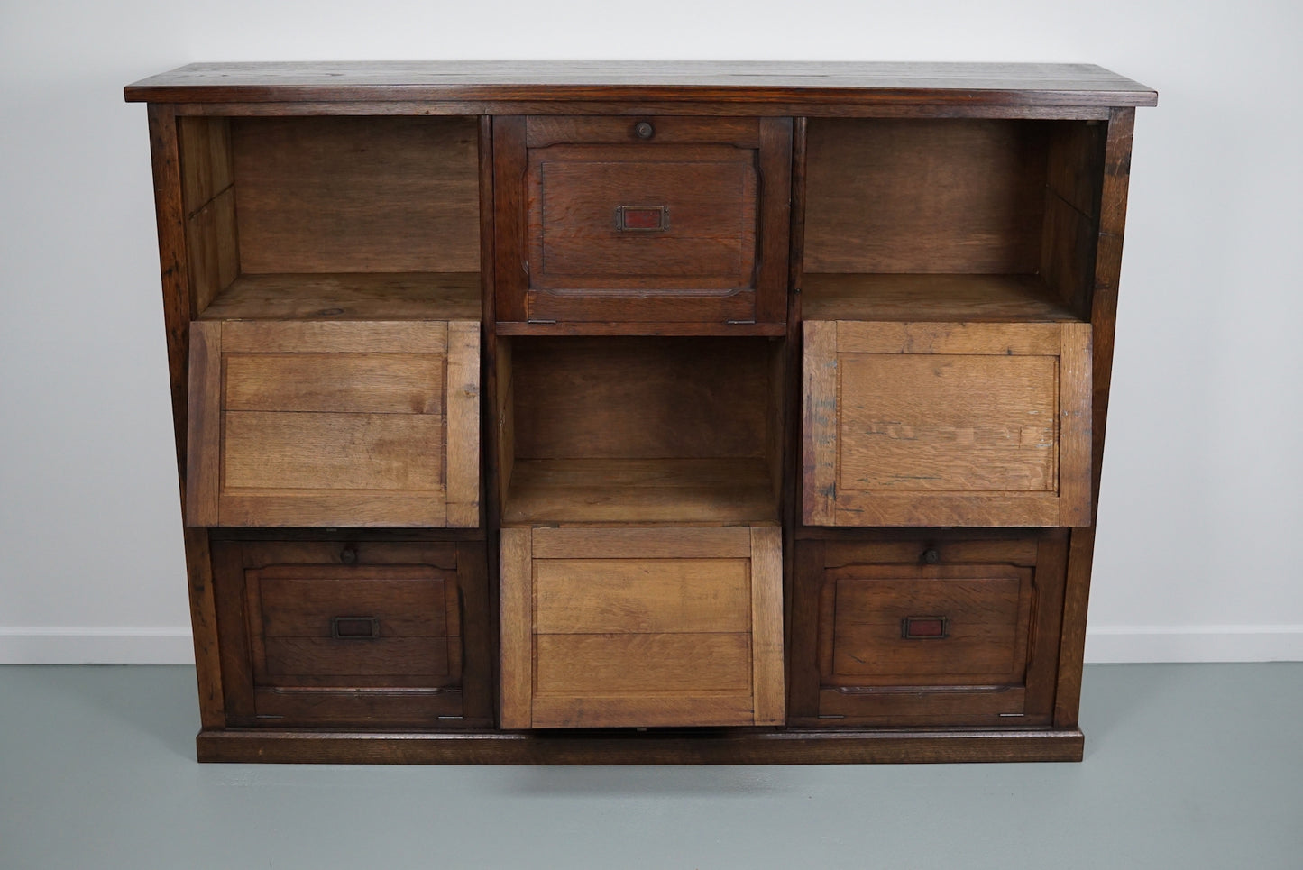 Antique French Oak Apothecary / Filing Cabinet Folding Doors, Late 19th Century