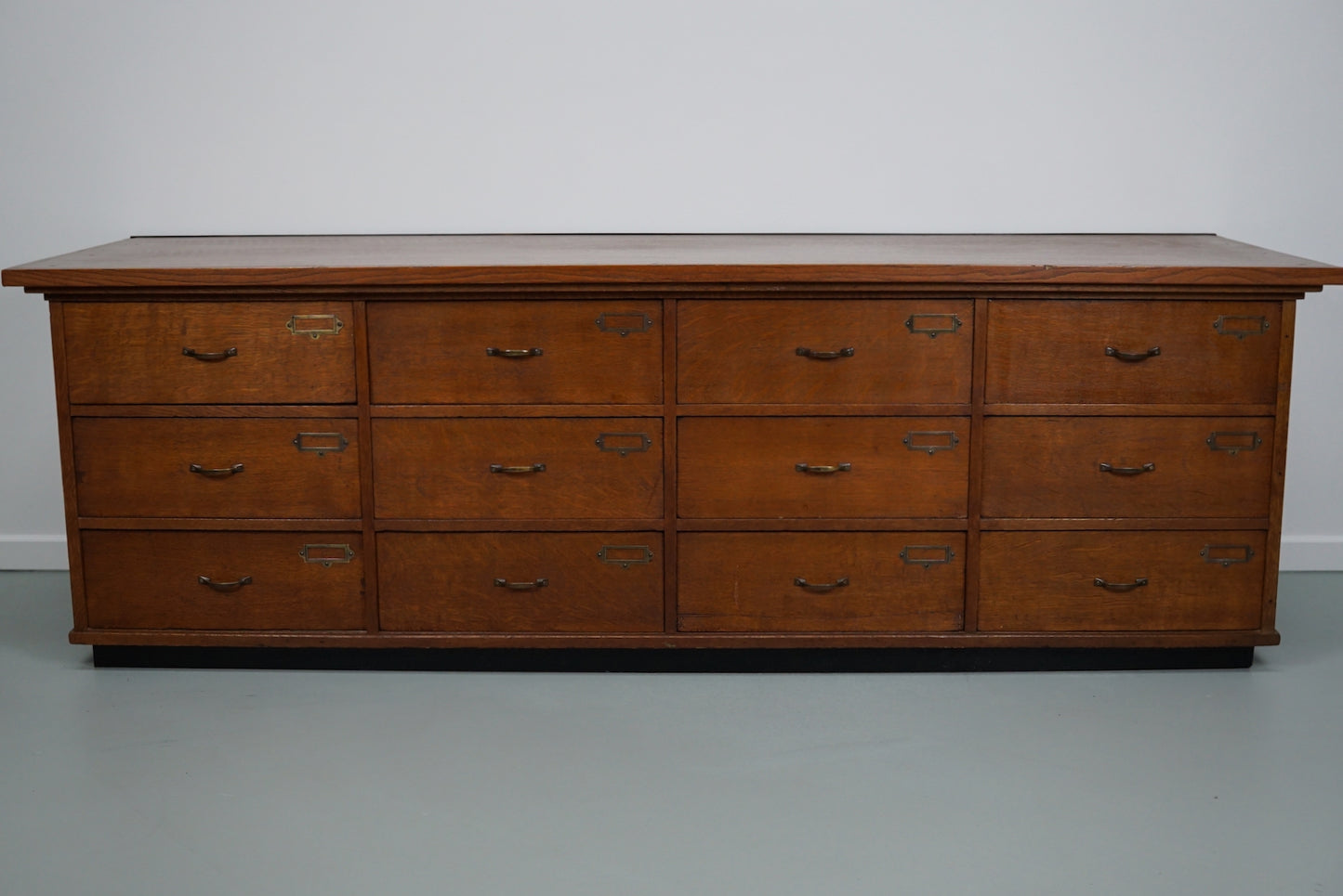 Dutch Oak Art Deco Apothecary Cabinet Bank of Drawers, 1930s