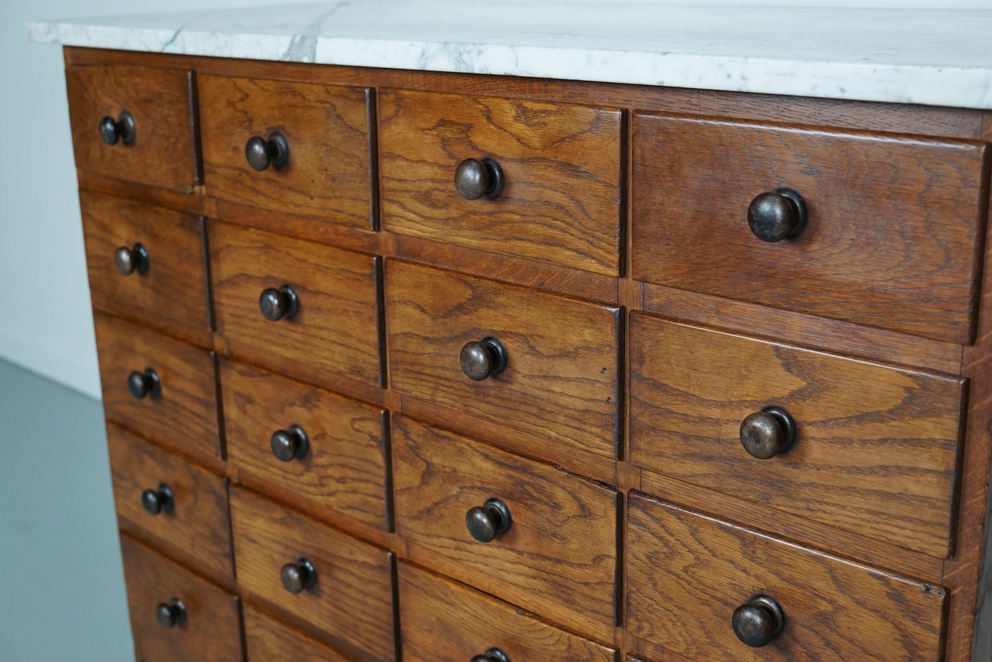 Dutch Oak Apothecary / Barber Cabinet Marble Top, Early 20th Century