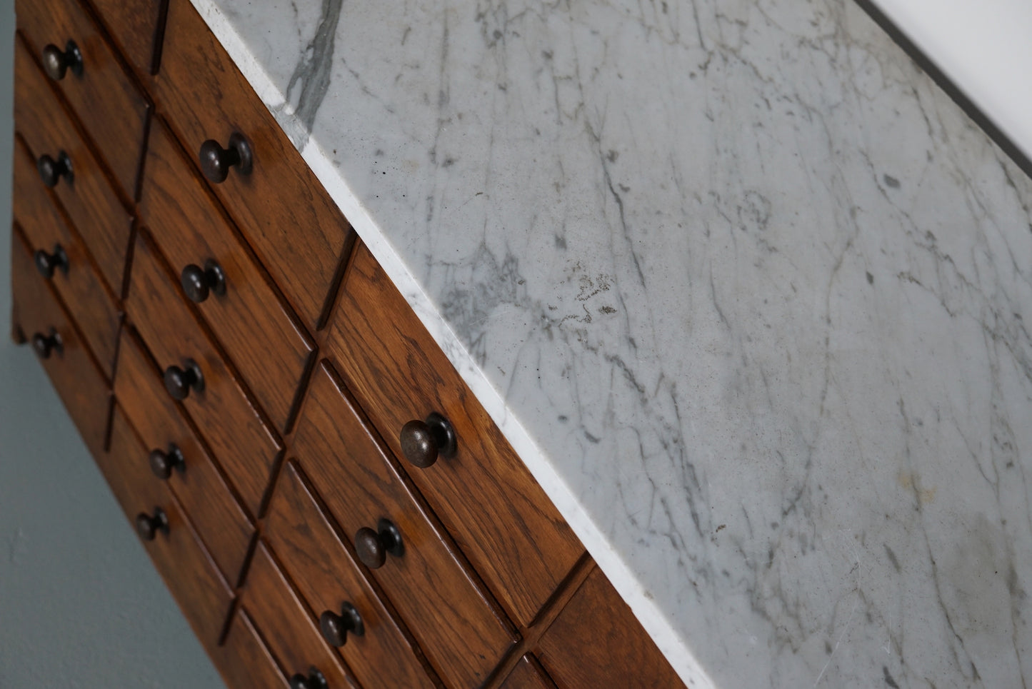 Dutch Oak Apothecary / Barber Cabinet Marble Top, Early 20th Century
