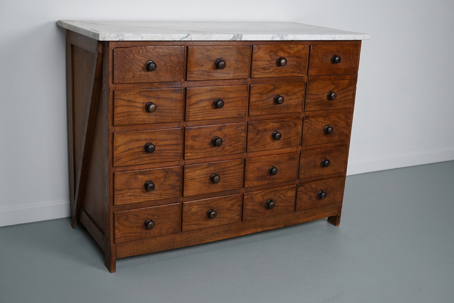 Dutch Oak Apothecary / Barber Cabinet Marble Top, Early 20th Century