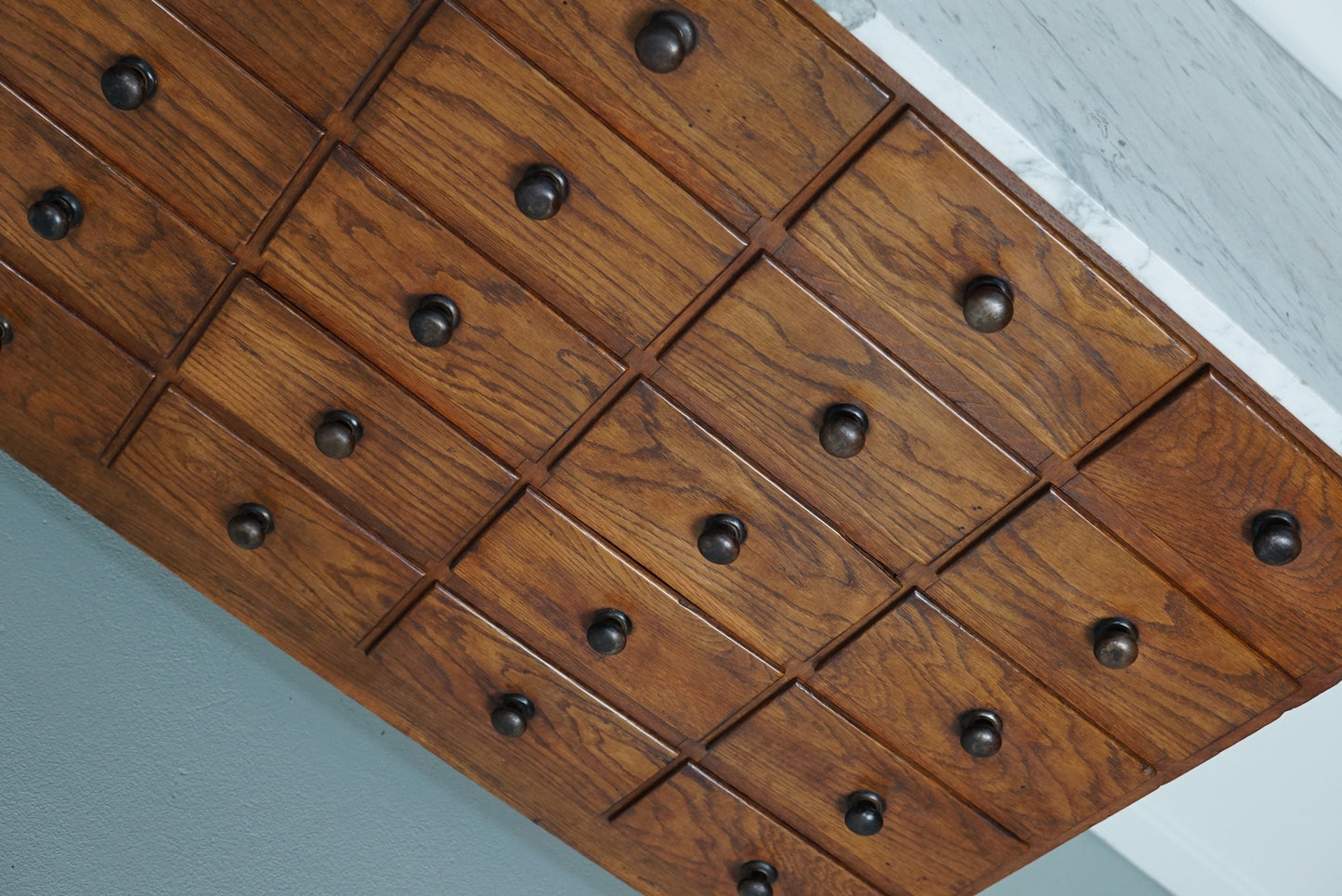 Dutch Oak Apothecary / Barber Cabinet Marble Top, Early 20th Century