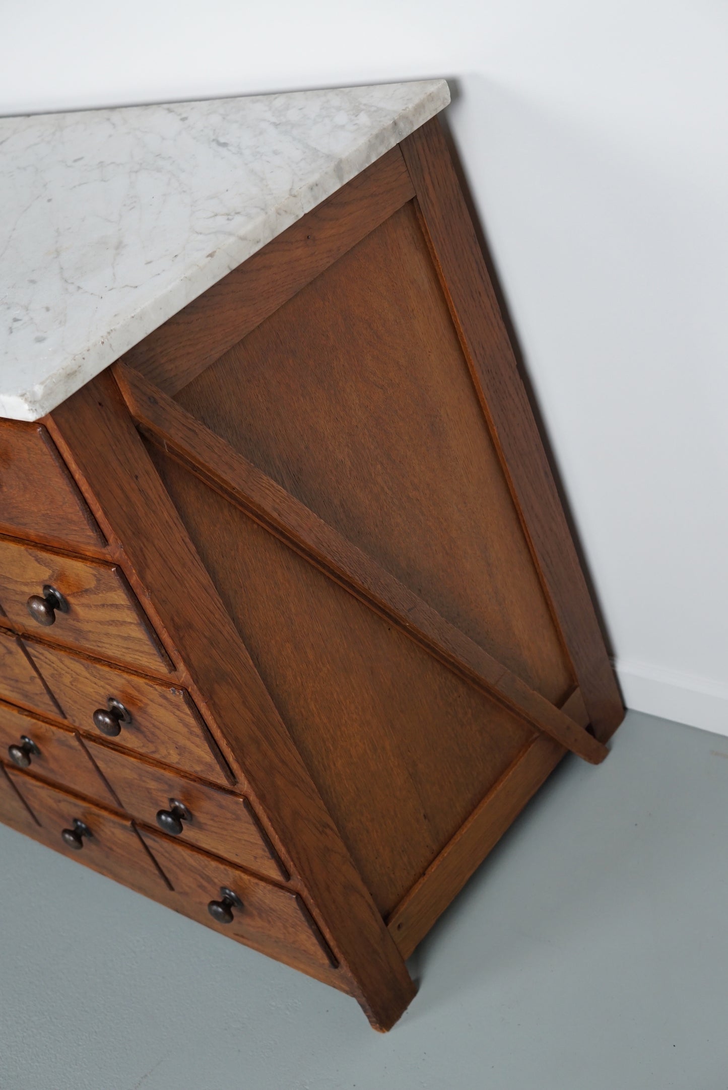 Dutch Oak Apothecary / Barber Cabinet Marble Top, Early 20th Century
