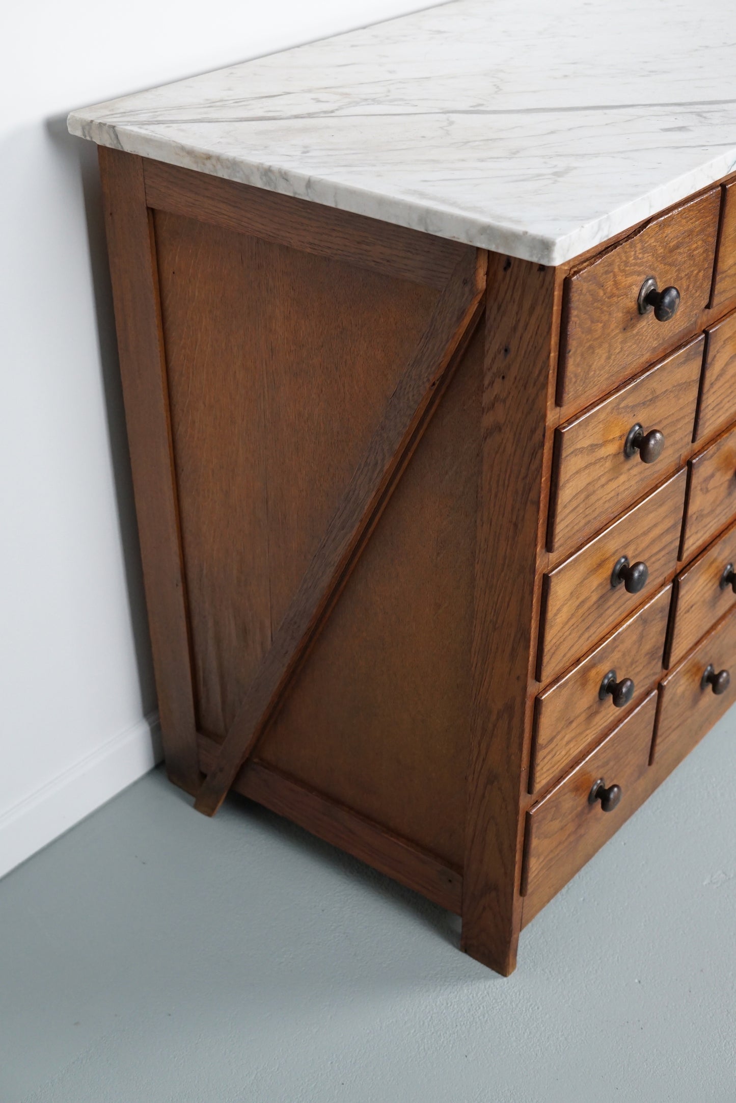 Dutch Oak Apothecary / Barber Cabinet Marble Top, Early 20th Century