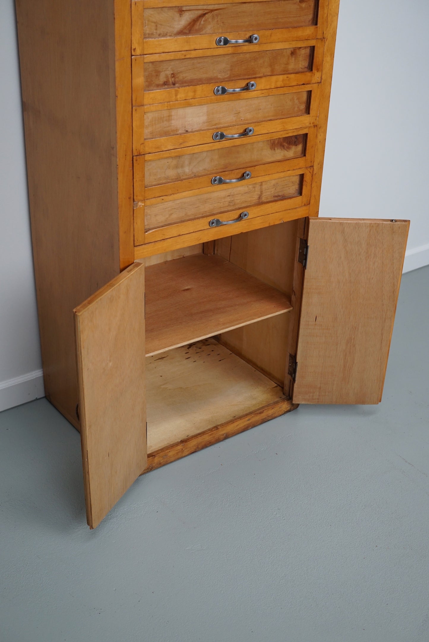 Vintage Italian Beech Haberdashery Shop Cabinet, 1950s