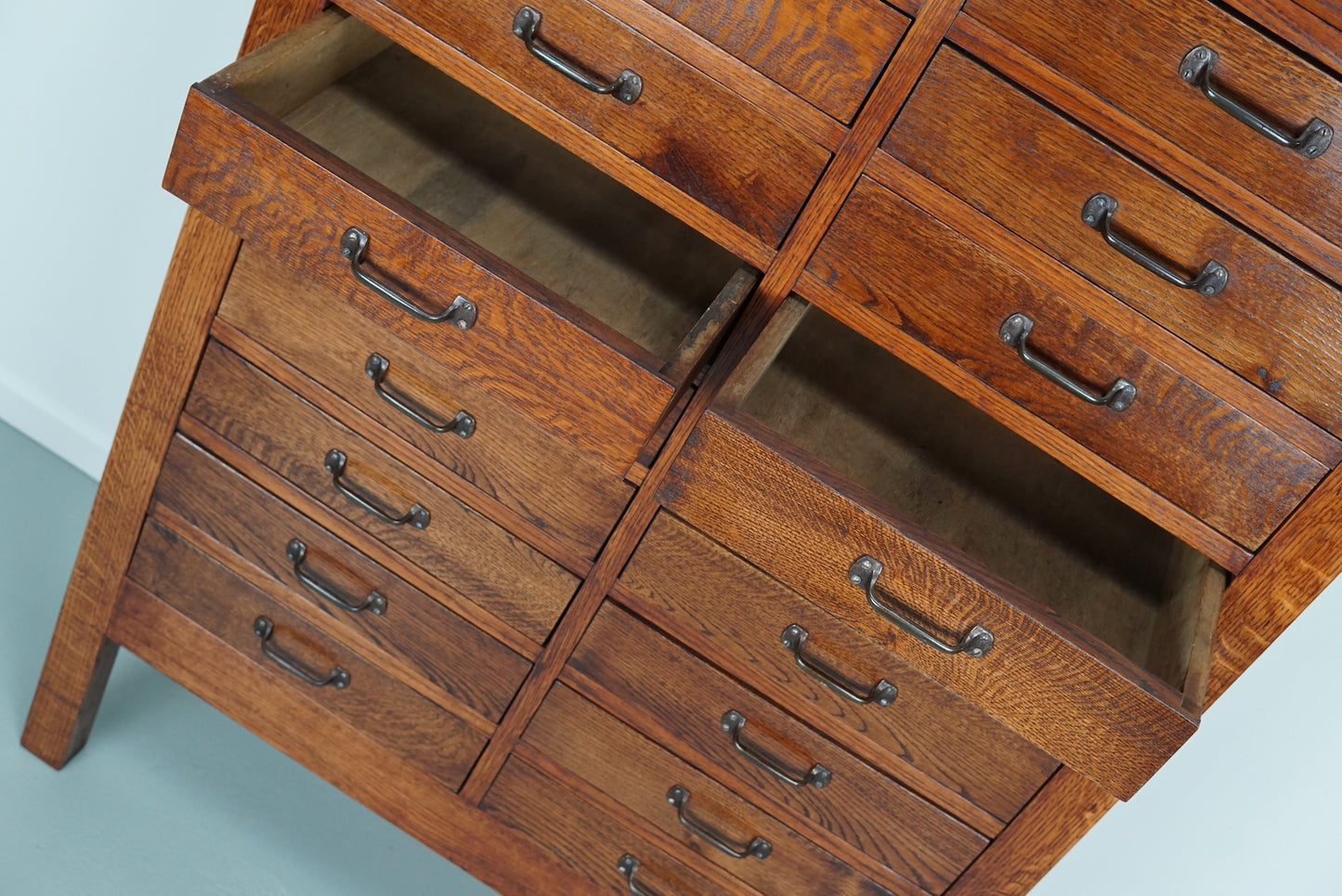 Dutch Oak & Beech Industrial Apothecary or Filing Cabinet, 1930s