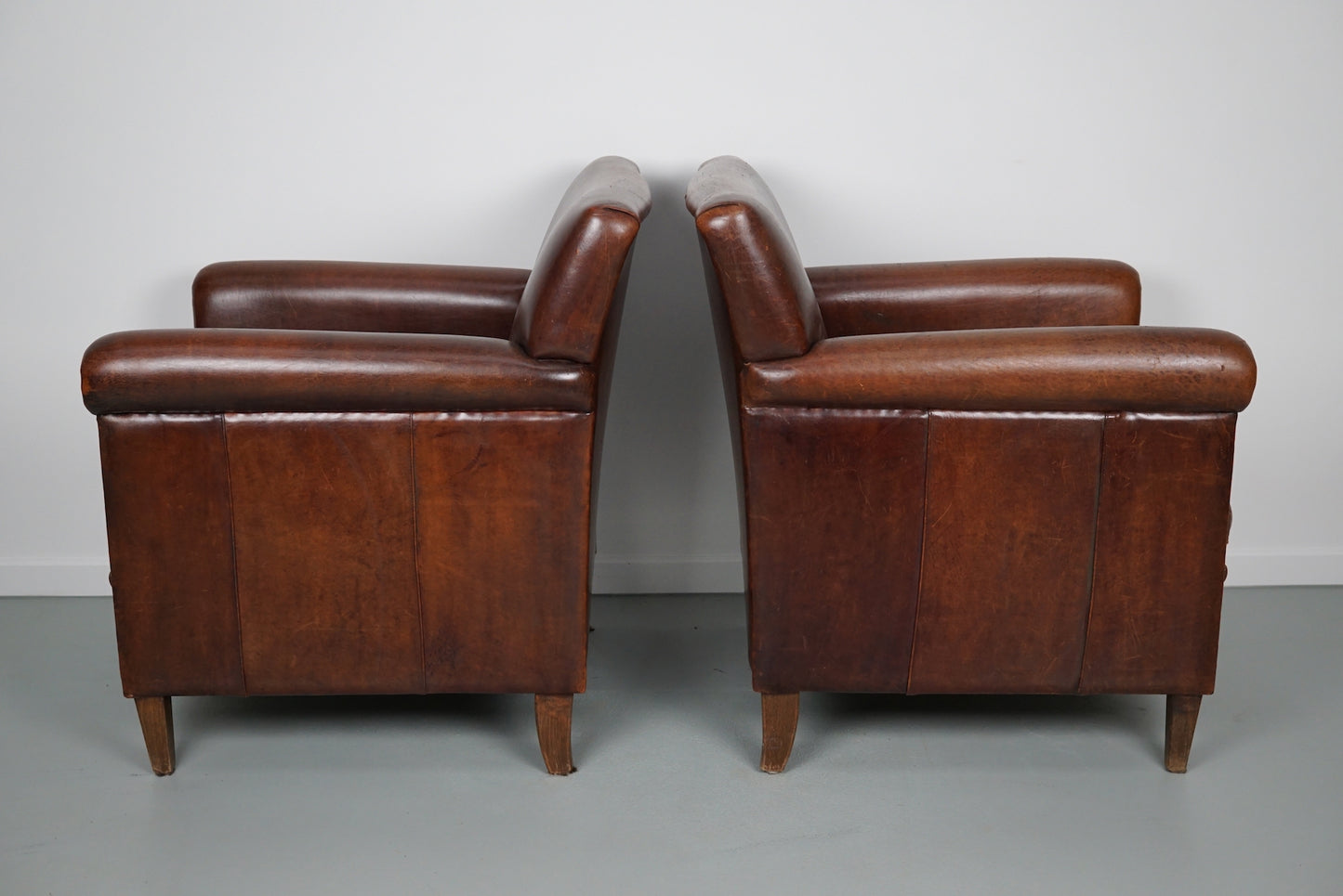 Vintage Dutch Cognac Leather Club Chairs Art Deco Style, Set of 2