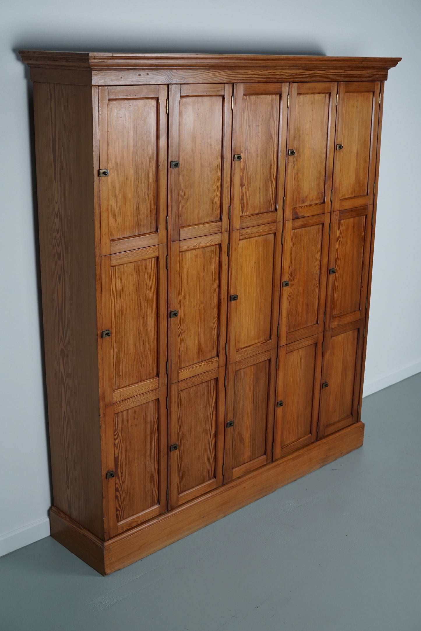 Antique Church Dutch Pitch Pine Locker Cabinet, 1930s