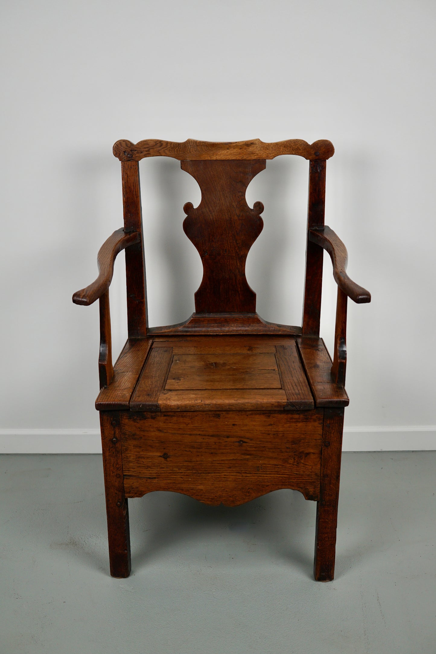 Antique English Oak Commode Chair 18th Century