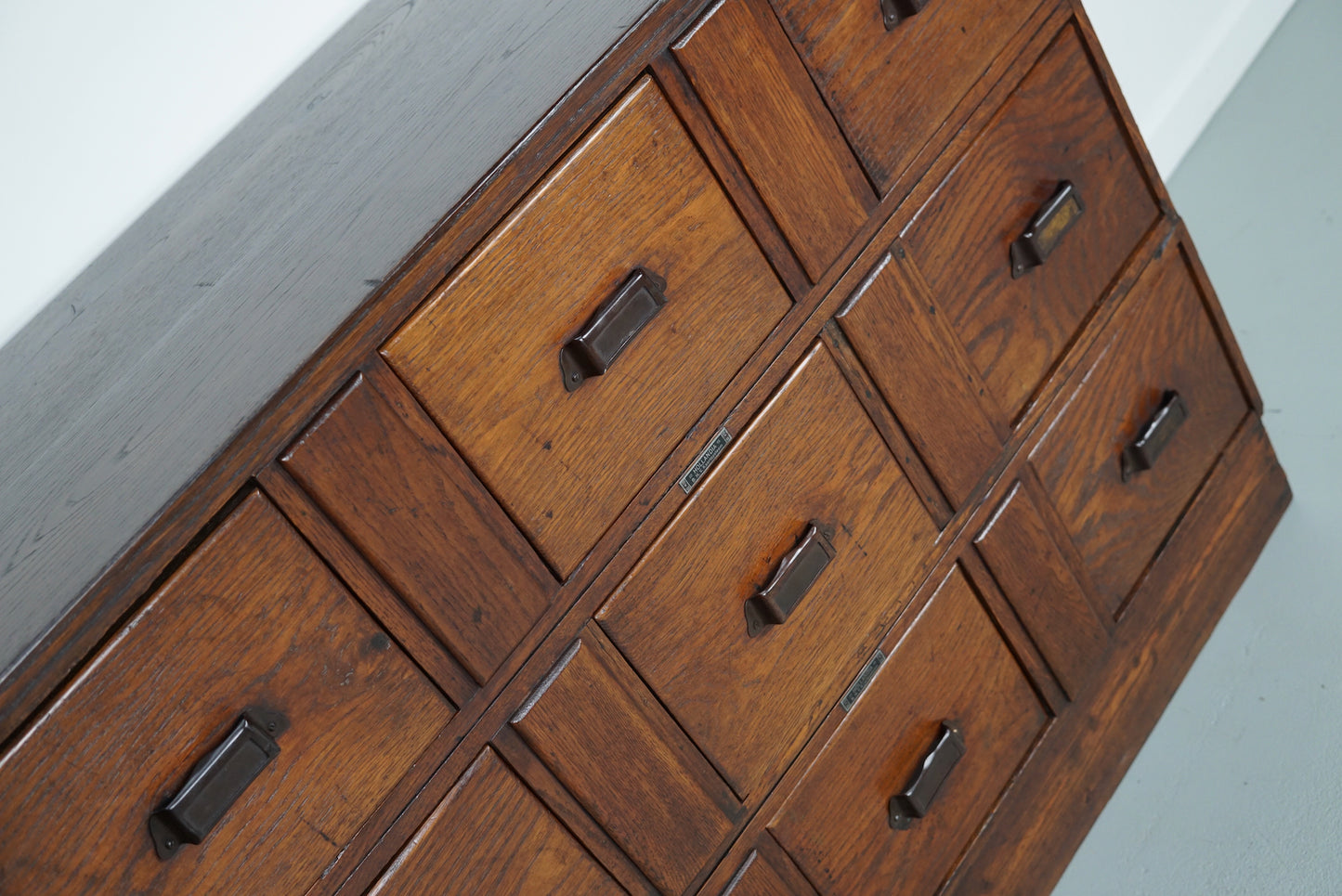 Antique Dutch Oak Apothecary Cabinet or Filing Cabinet, Early 20th Century