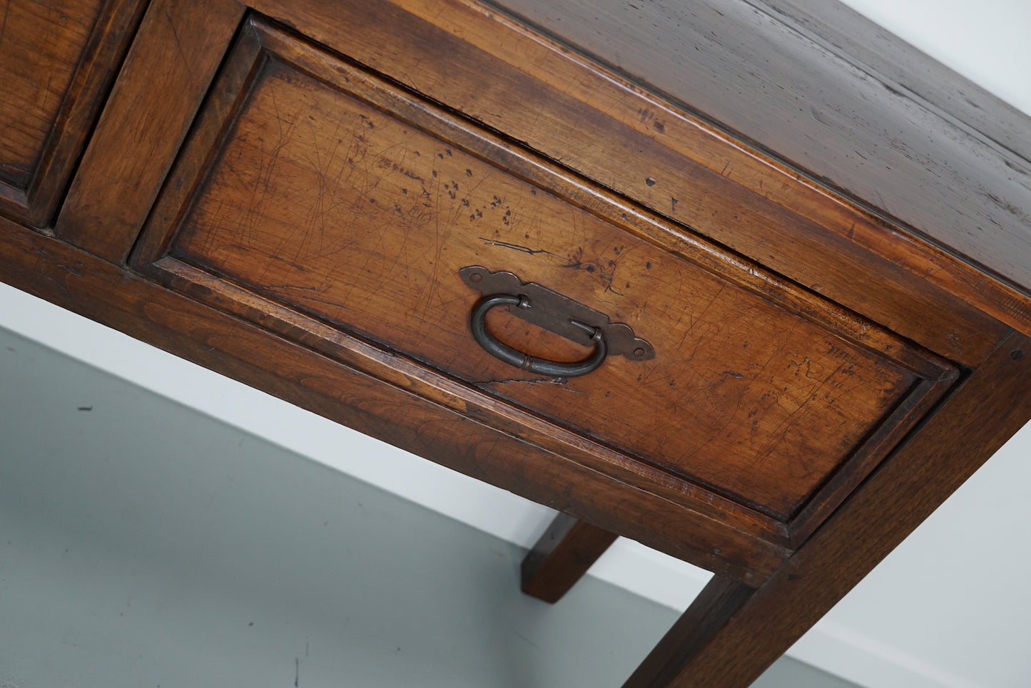 Large Antique French Rustic Farmhouse Fruitwood & Oak Side Table