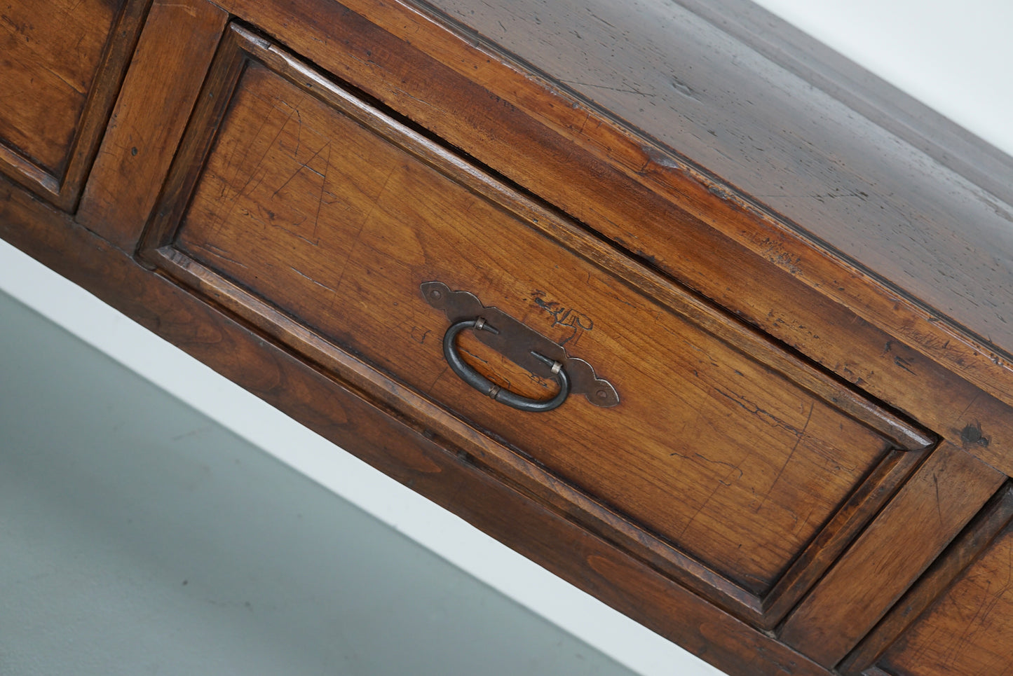 Large Antique French Rustic Farmhouse Fruitwood & Oak Side Table