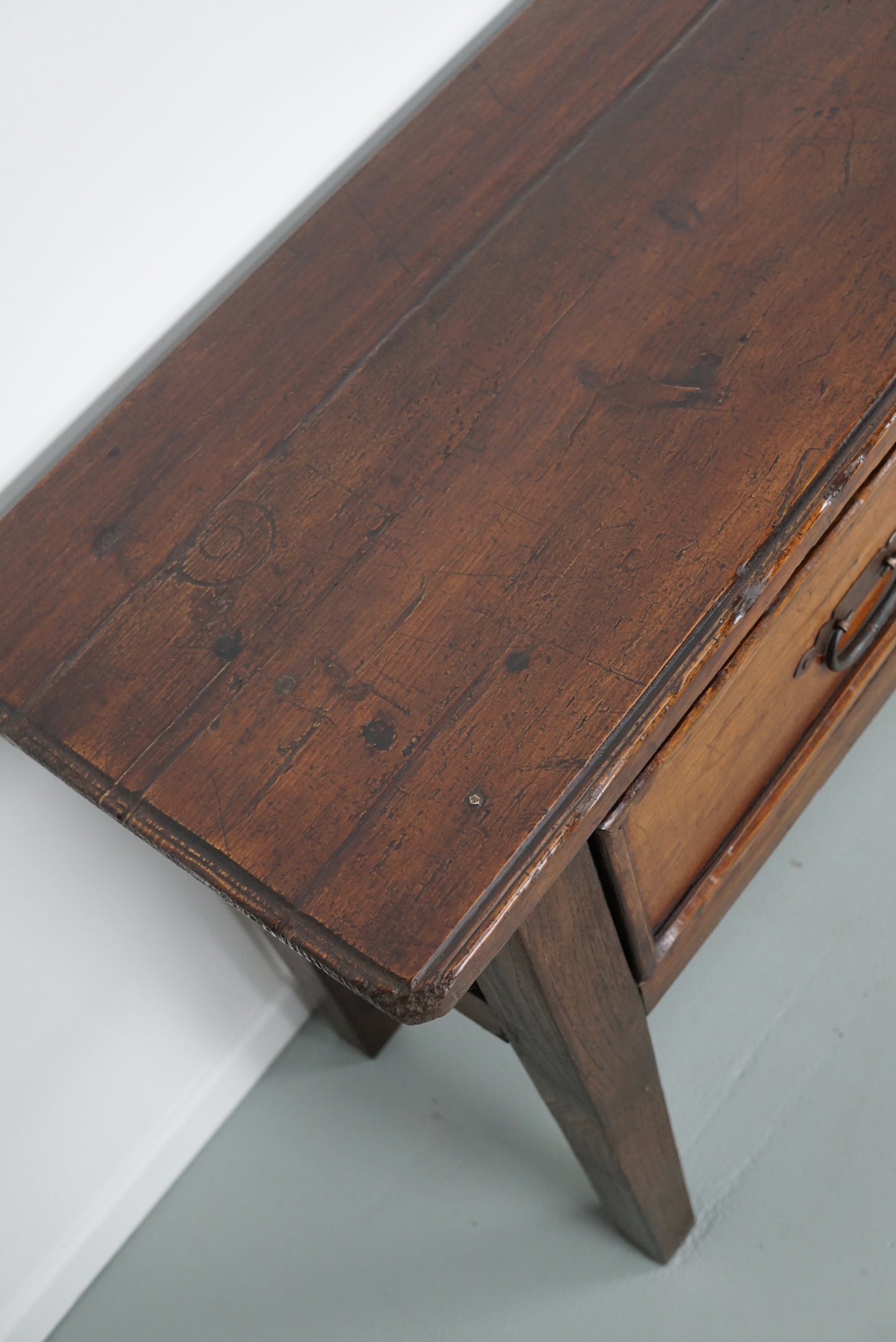 Large Antique French Rustic Farmhouse Fruitwood & Oak Side Table