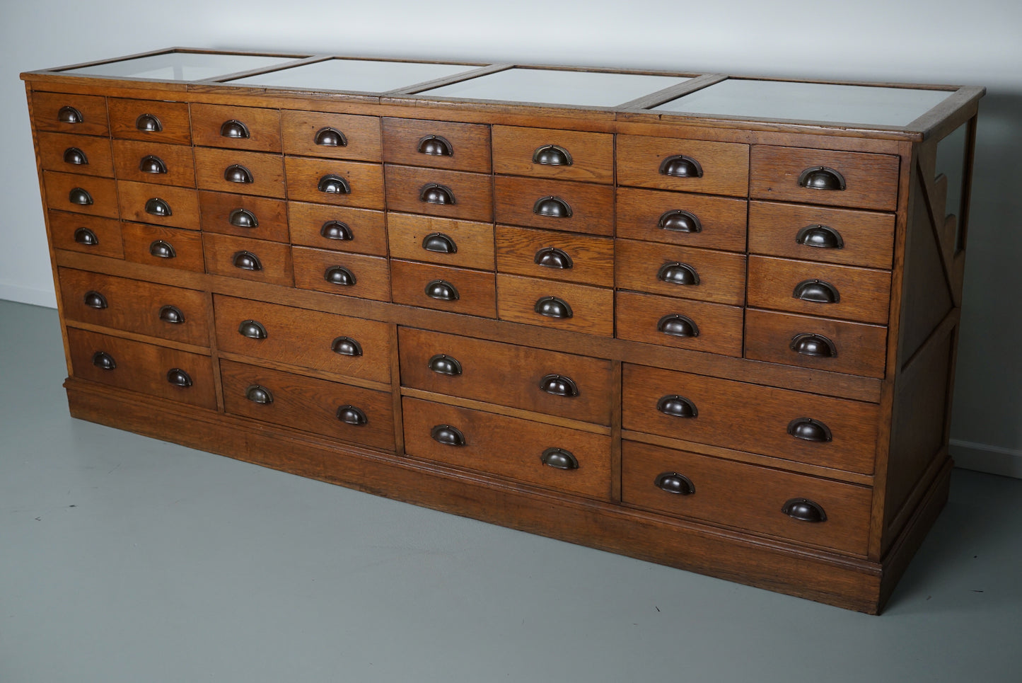 Antique Large Dutch Oak & Glass Shop Counter Cabinet / Vitrine, circa 1920-1930s