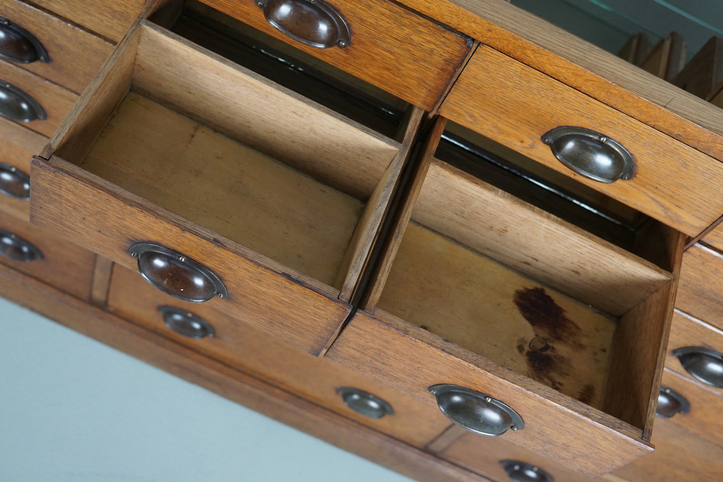 Antique Large Dutch Oak & Glass Shop Counter Cabinet / Vitrine, circa 1920-1930s