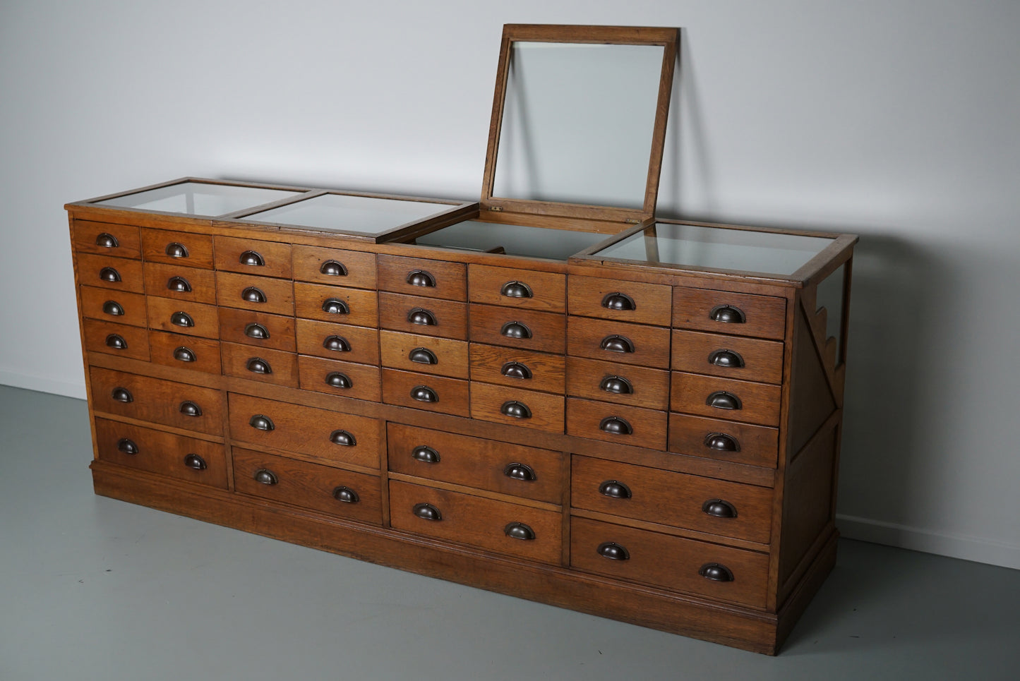 Antique Large Dutch Oak & Glass Shop Counter Cabinet / Vitrine, circa 1920-1930s
