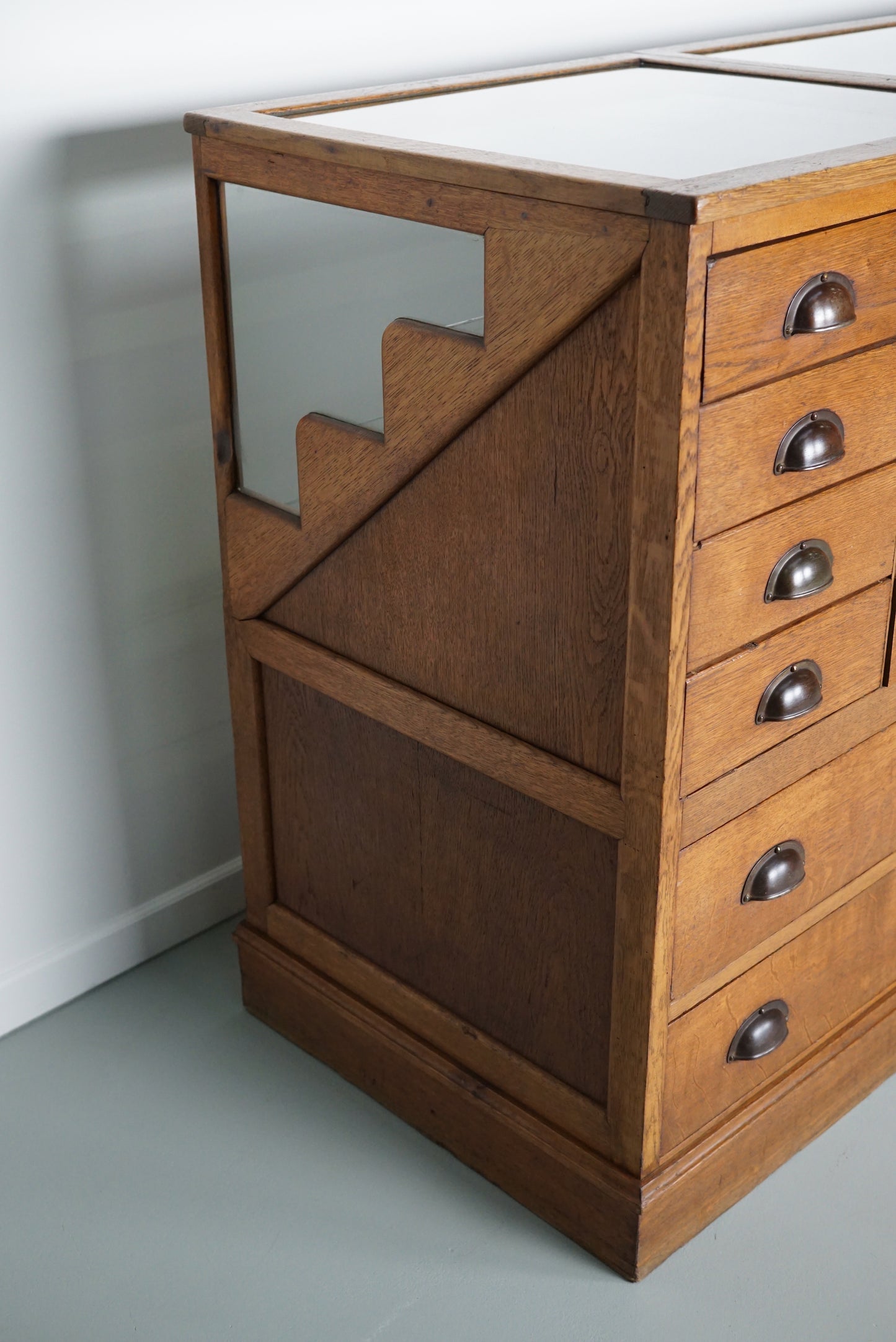 Antique Large Dutch Oak & Glass Shop Counter Cabinet / Vitrine, circa 1920-1930s